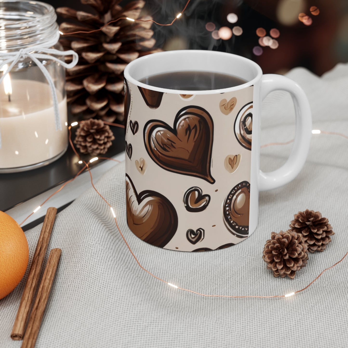 Coffee Style Love Hearts - Ceramic Coffee Mug 11oz