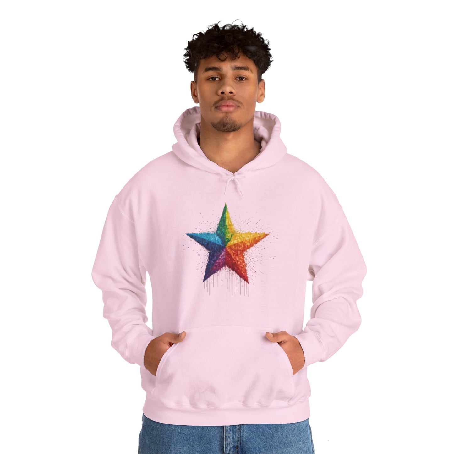 Multicoloured Pixelated Star - Unisex Hooded Sweatshirt