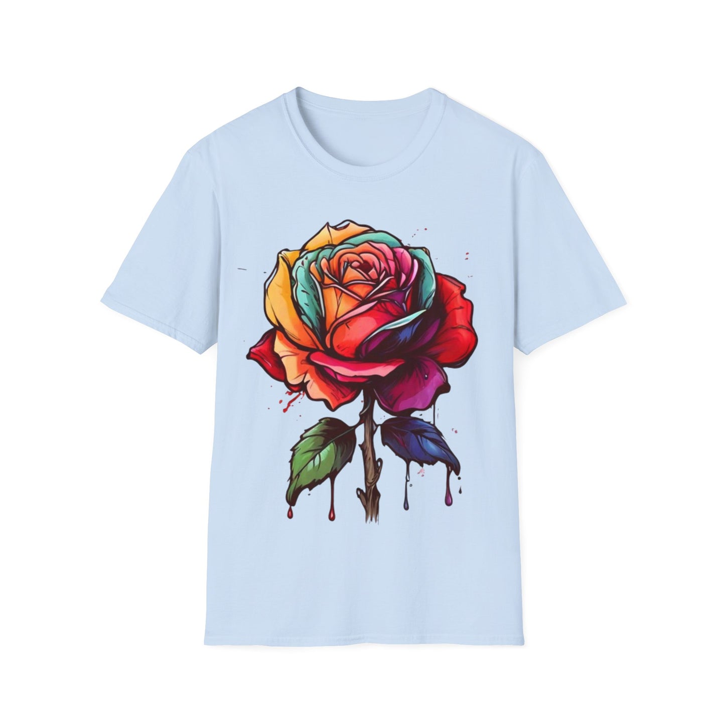 Large Colourful Dripping Rose - Unisex T-Shirt