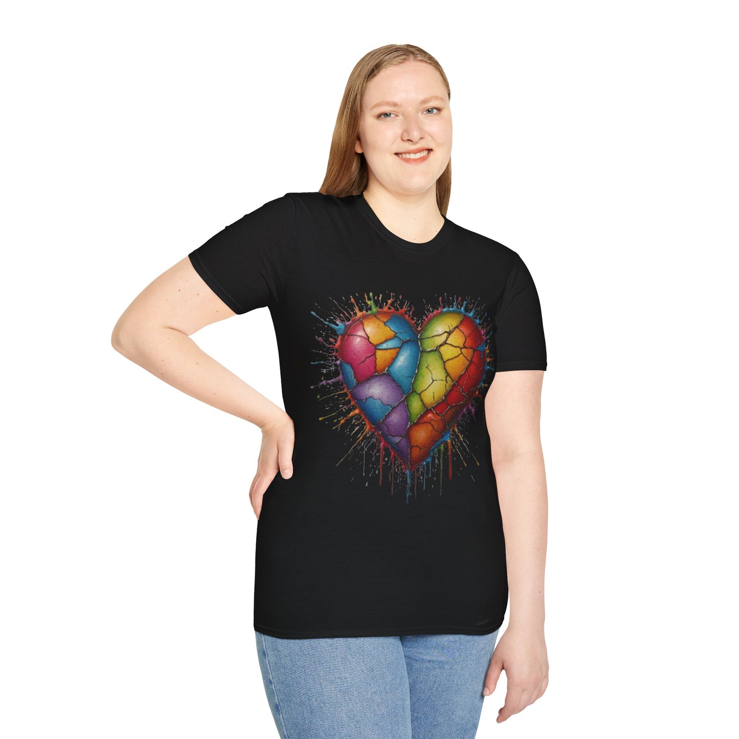 Colourful Messy Cracked Love Heart - Unisex T-Shirt