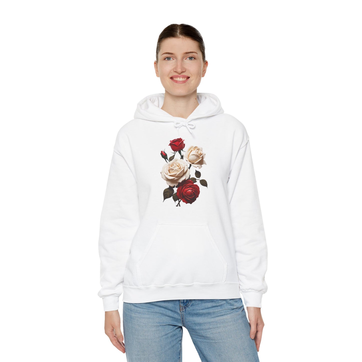 Red and White Roses - Unisex Hooded Sweatshirt