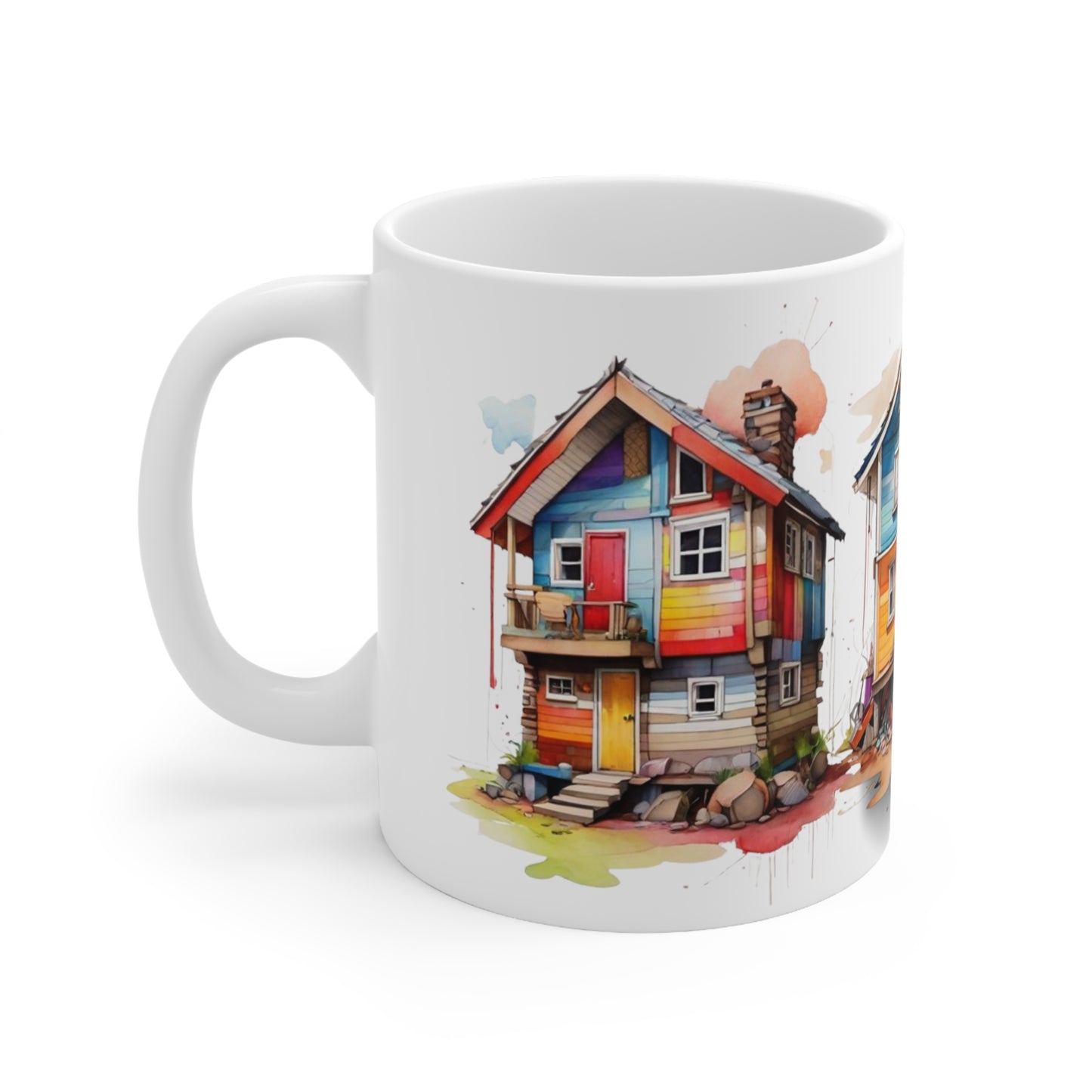 Colourful Cabins Mug - Ceramic Coffee Mug 11oz