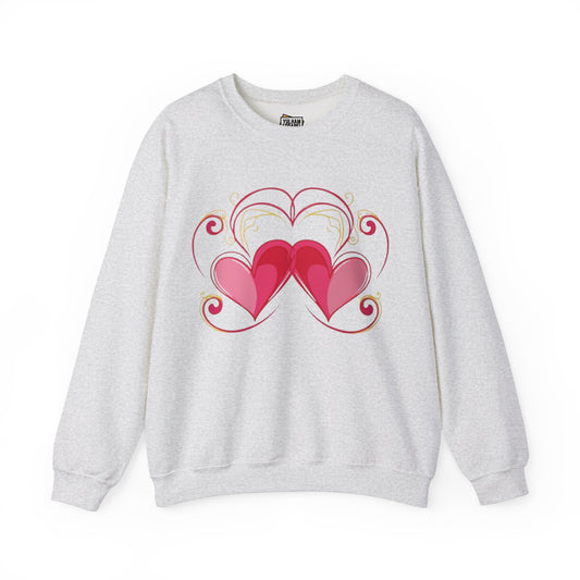 Vibrant Pink Twin Love Hearts - Unisex Crewneck Sweatshirt