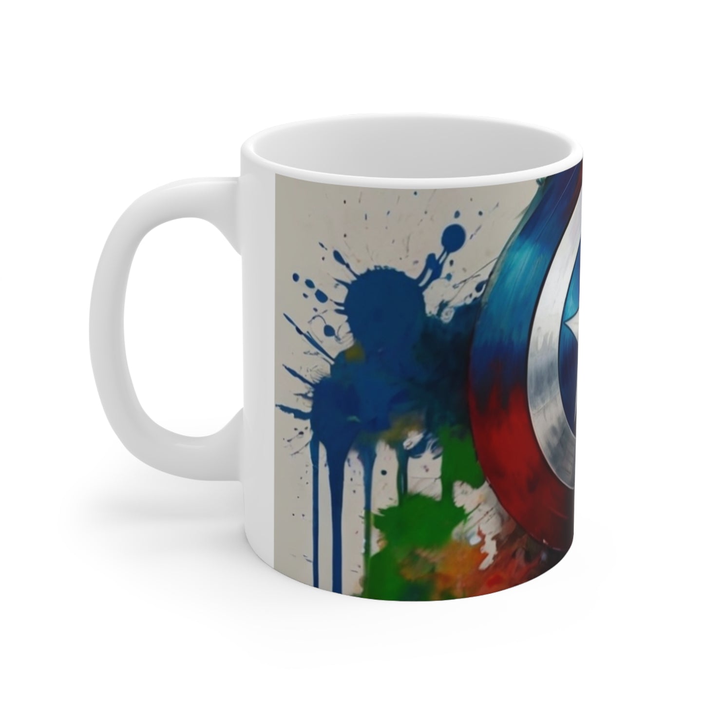 Captain America Shield, Splatter Paint Background Mug - Ceramic Coffee Mug 11oz