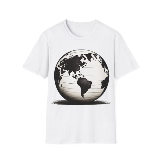 Black and White Earth Sphere Sketch - Unisex T-Shirt