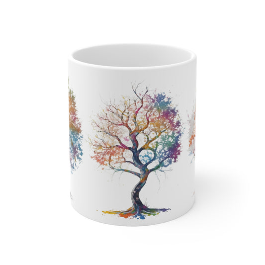 Colourful Messy Painted Trees Mug - Ceramic Coffee Mug 11oz
