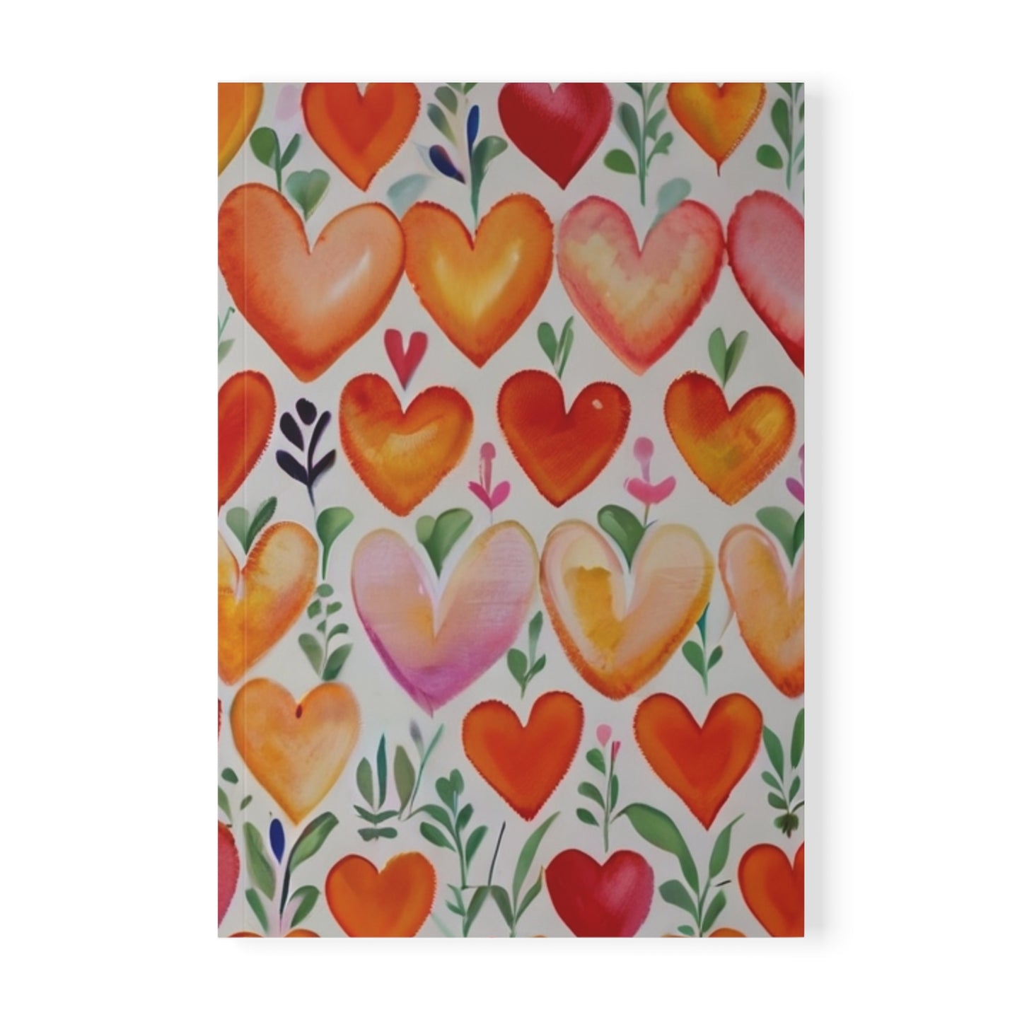 Watercolour Orange And Pink Hearts - Softcover Notebook, A5