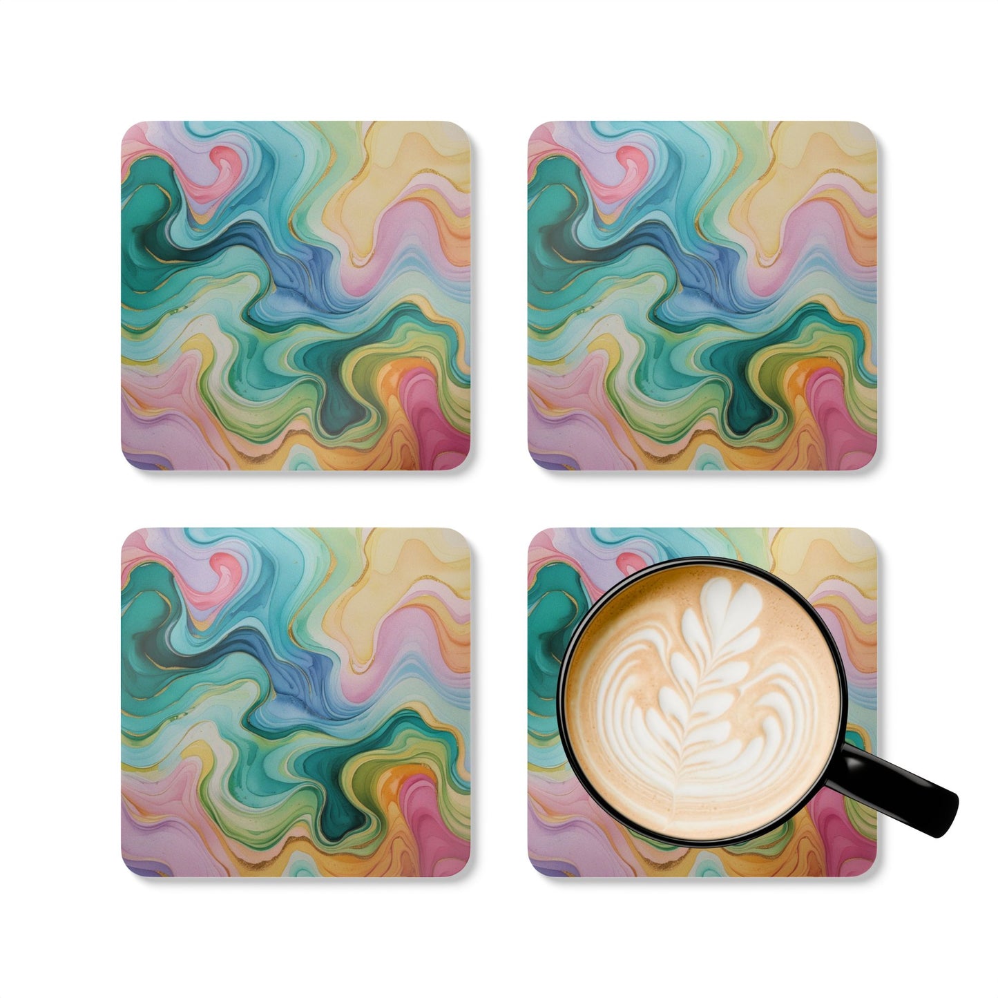 Light-Coloured Watercolour Wavey Patterns - Corkwood Coaster Set