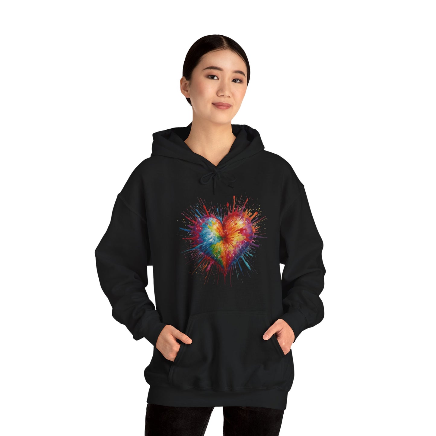 Colourful Messy Exploding Love Heart - Unisex Hooded Sweatshirt