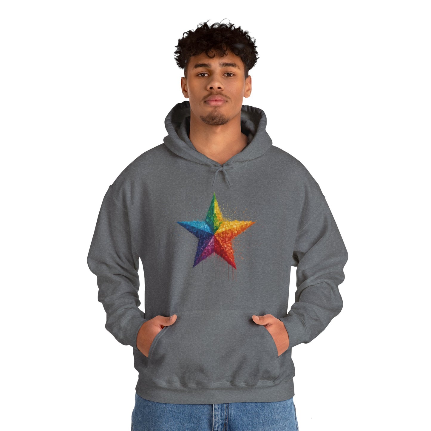 Multicoloured Pixelated Star - Unisex Hooded Sweatshirt