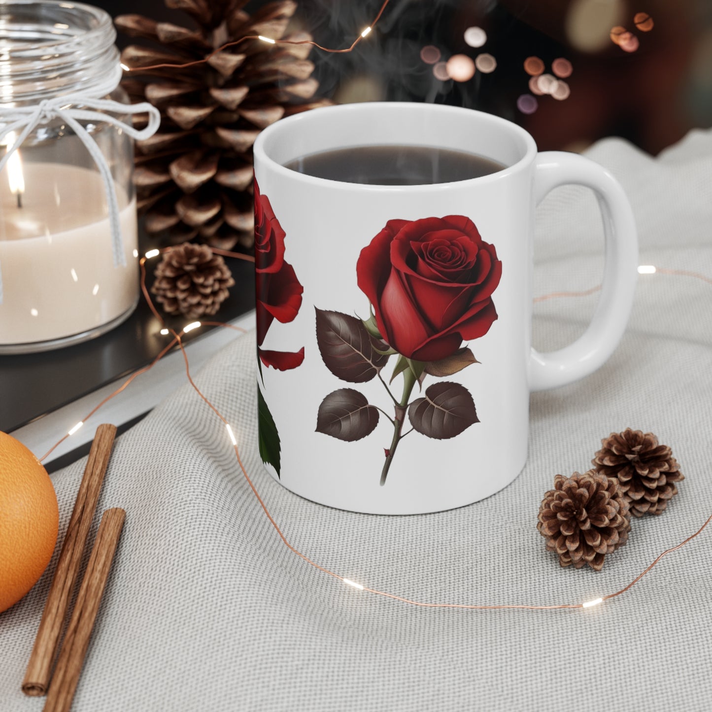 Red Roses Mug - Ceramic Coffee Mug 11oz