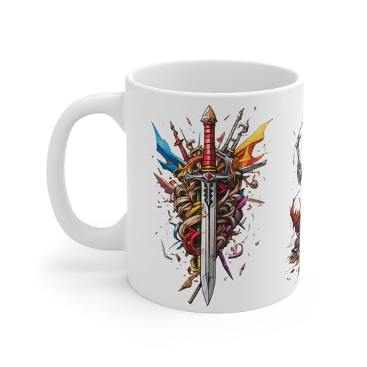 Colourful Sword Artwork Mug - Ceramic Coffee Mug 11oz