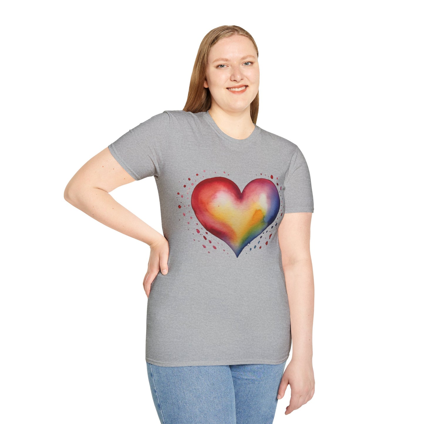 Colourful Watercolour Style Love Heart - Unisex T-Shirt