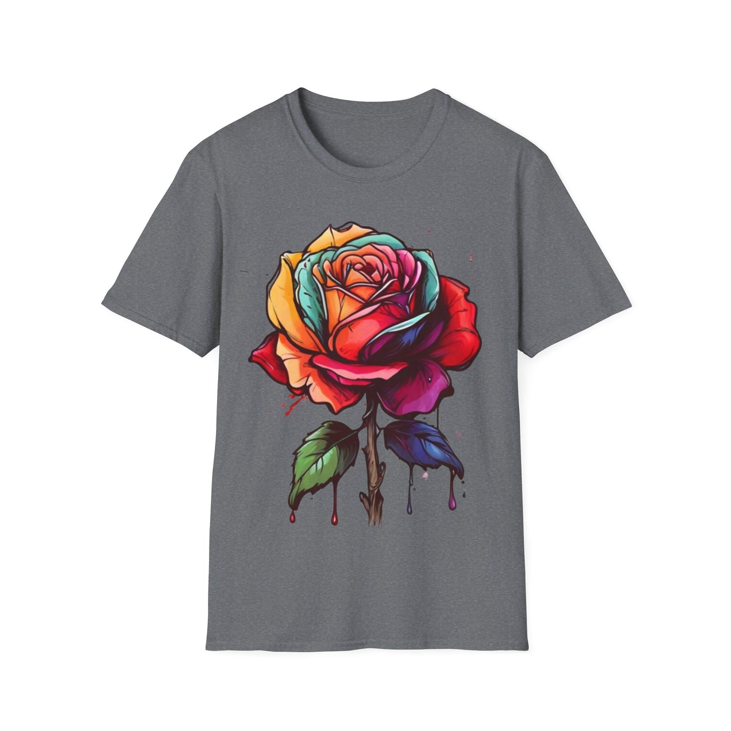 Large Colourful Dripping Rose - Unisex T-Shirt