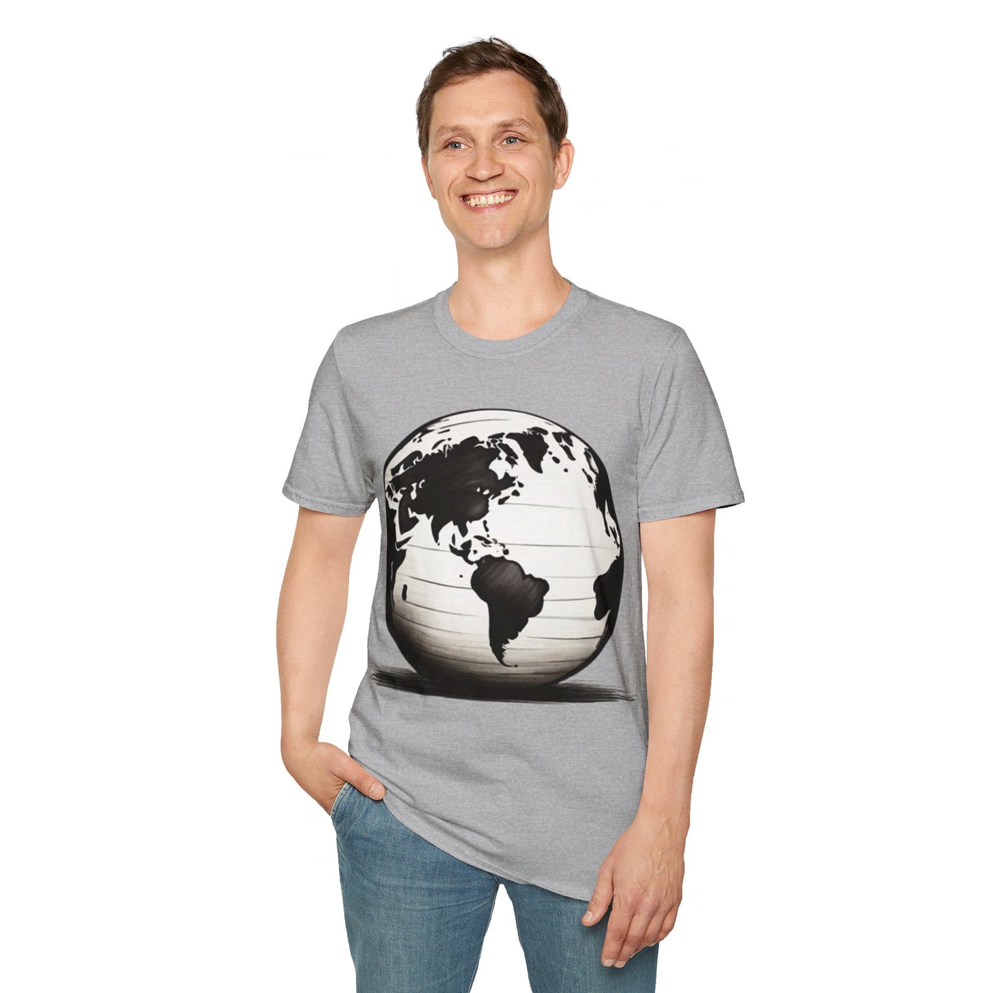 Black and White Earth Sphere Sketch - Unisex T-Shirt