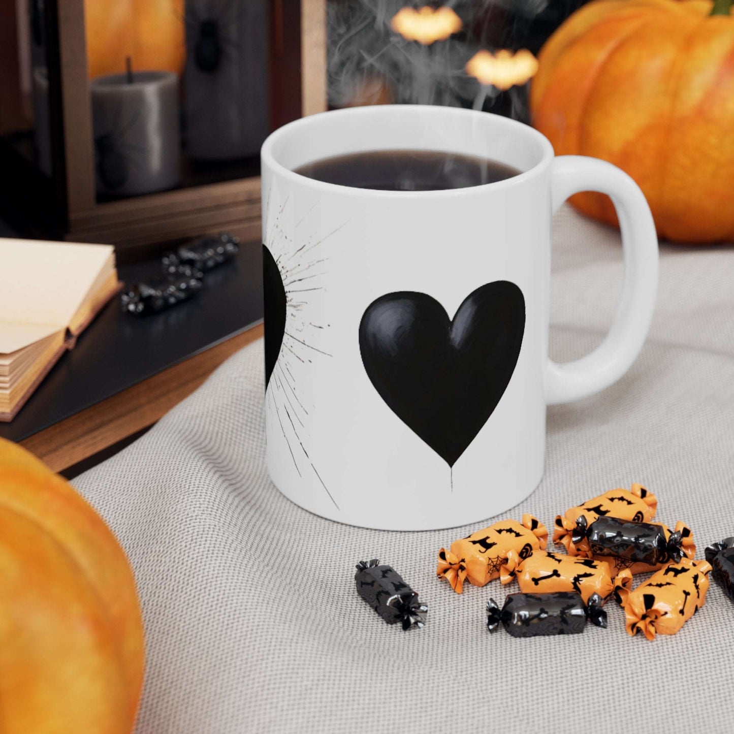 Black Love Hearts Mug - Ceramic Coffee Mug 11oz