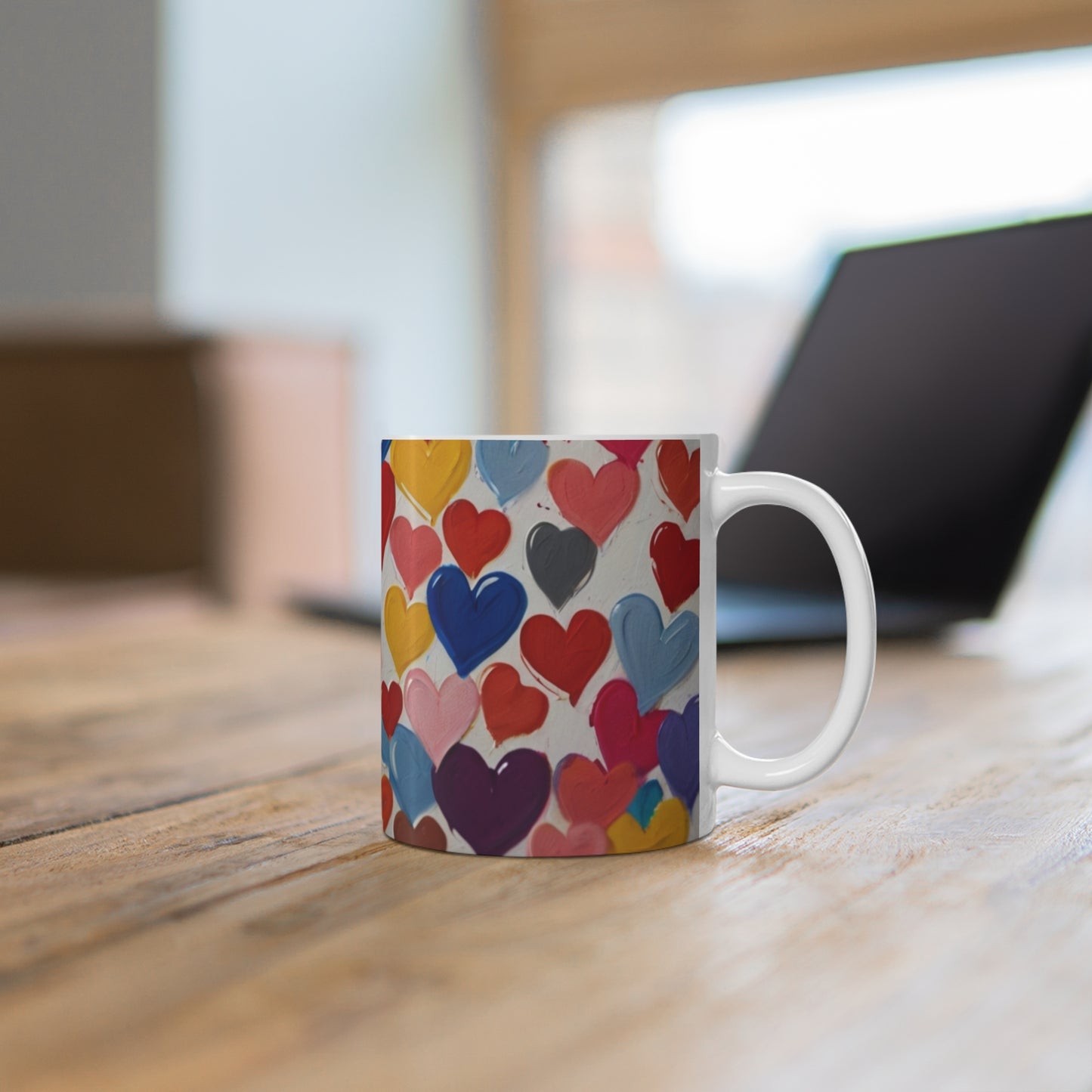 Colourful Paint Style Love Hearts Mug - Ceramic Coffee Mug 11oz