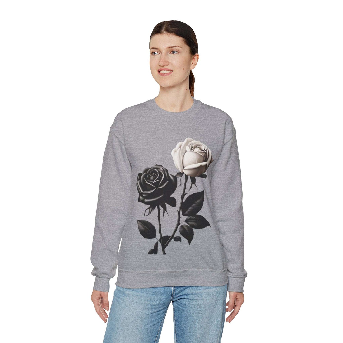 Black and White Rose - Unisex Crewneck Sweatshirt