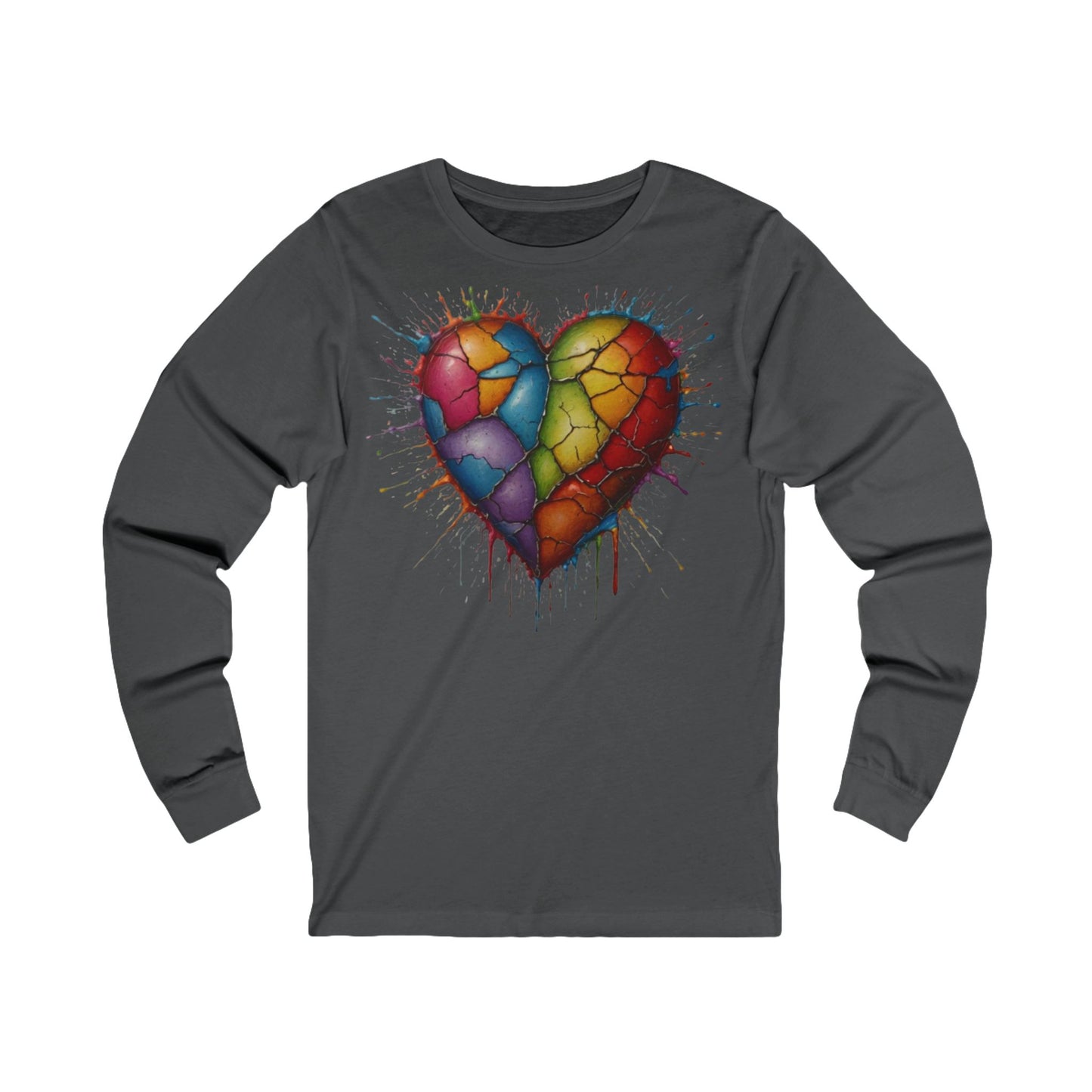 Colourful Messy Cracked Love Heart - Unisex Long Sleeve T-Shirt