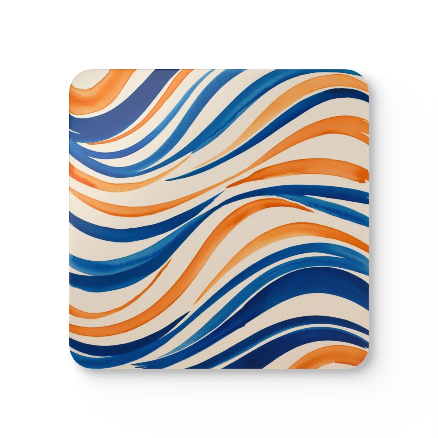 Blue and Orange Watercolour Wavey Patterns - Corkwood Coaster Set