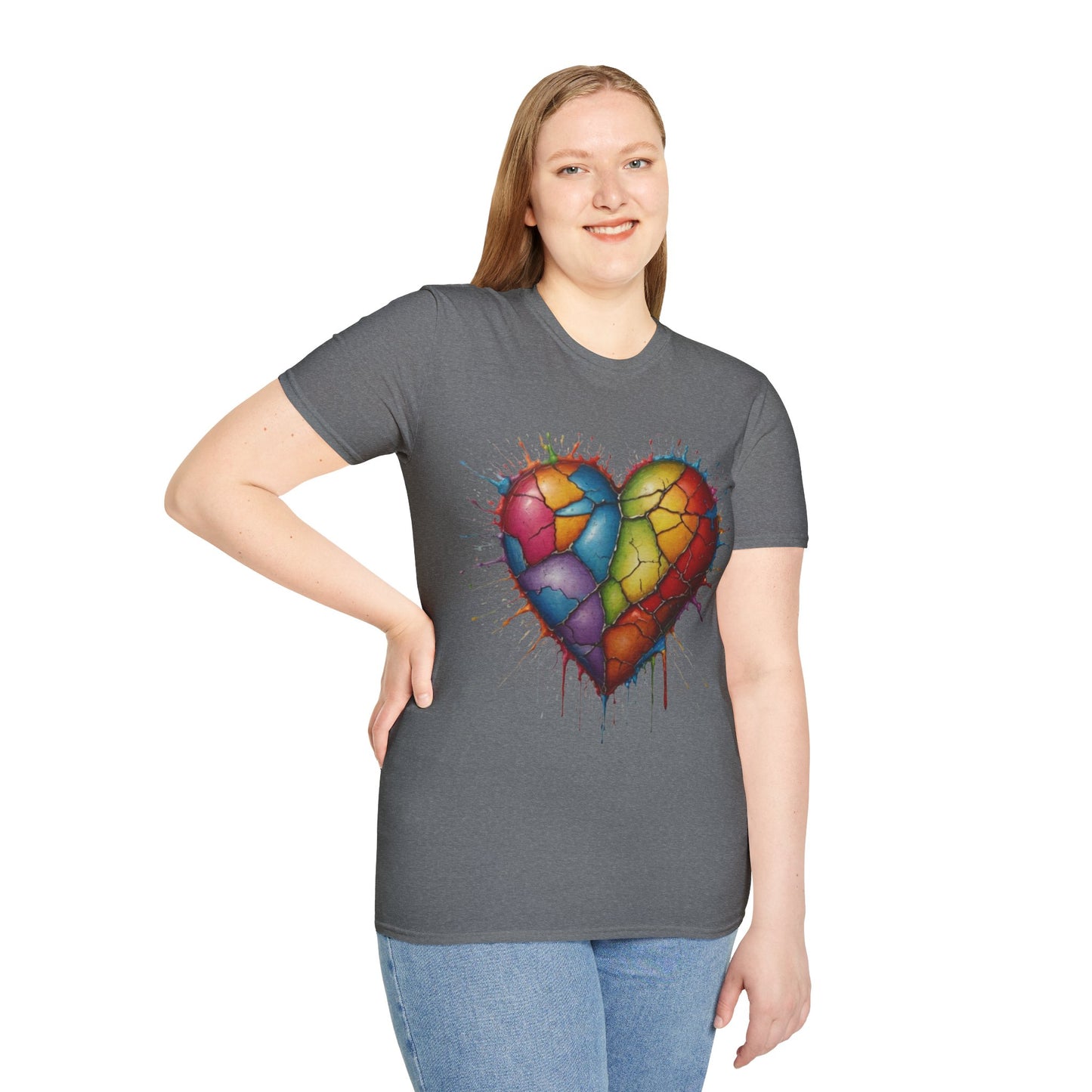 Colourful Messy Cracked Love Heart - Unisex T-Shirt