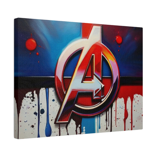 Avengers Logo Symbol, Messy Painting - Matte Canvas, Stretched, 0.75"