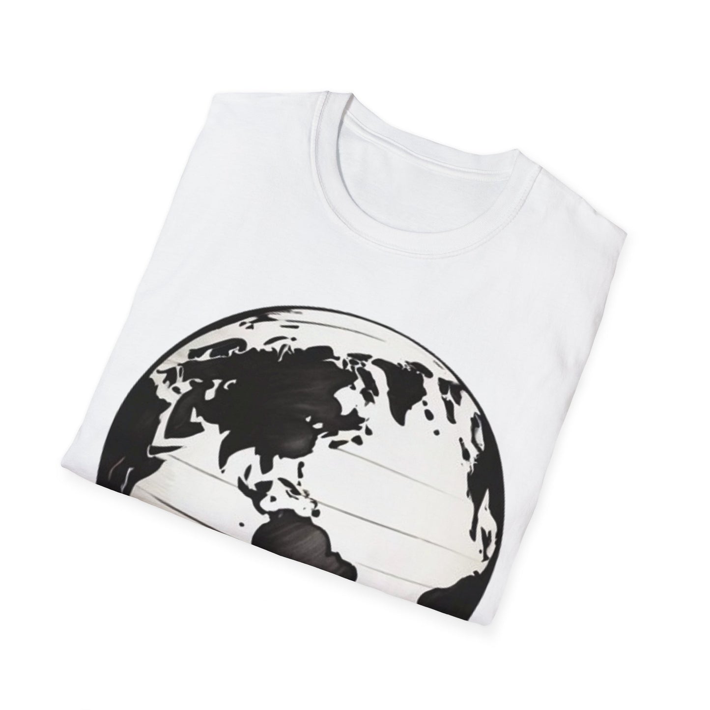 Black and White Earth Sphere Sketch - Unisex T-Shirt