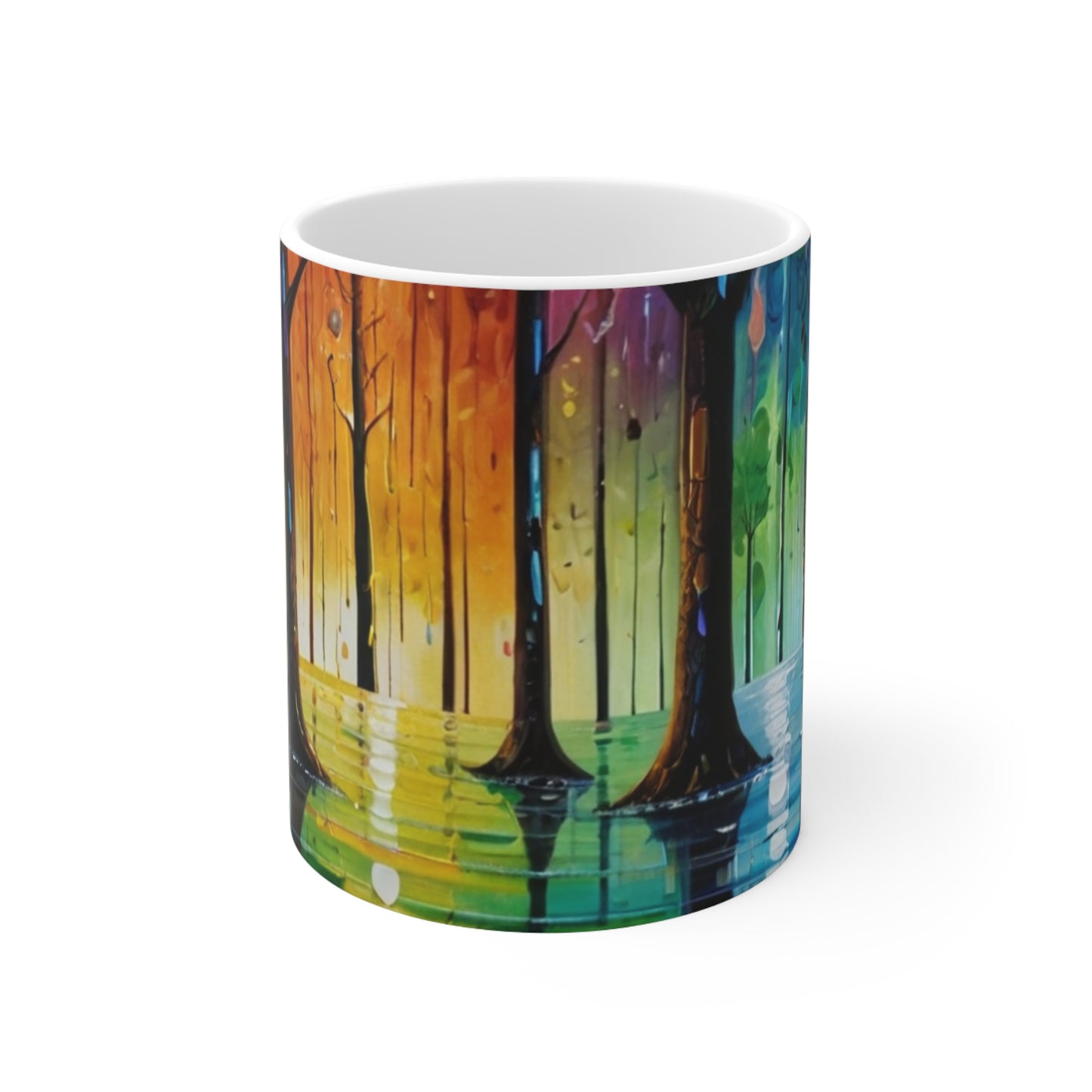 Colourful Downpour In Forest Mug - Ceramic Coffee Mug 11oz
