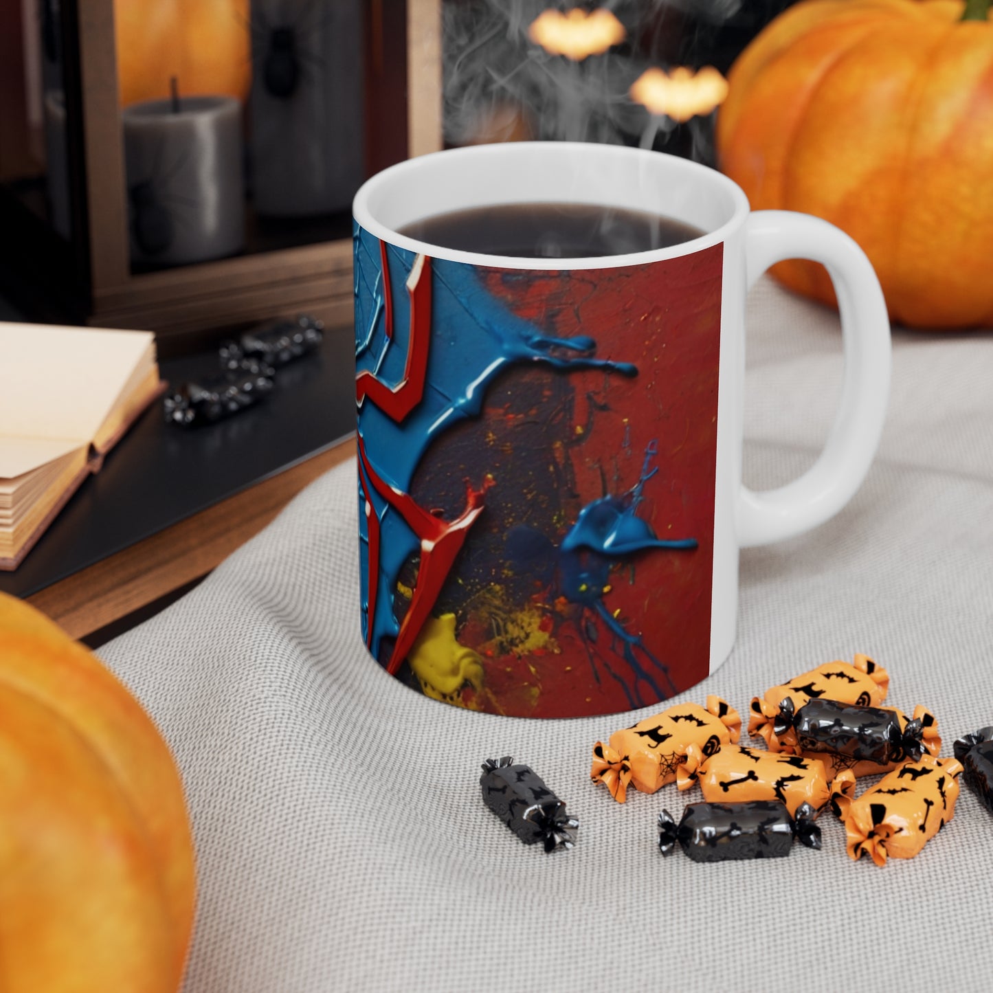 Colourful Painted Messy Spiderman Logo Mug - Ceramic Coffee Mug 11oz