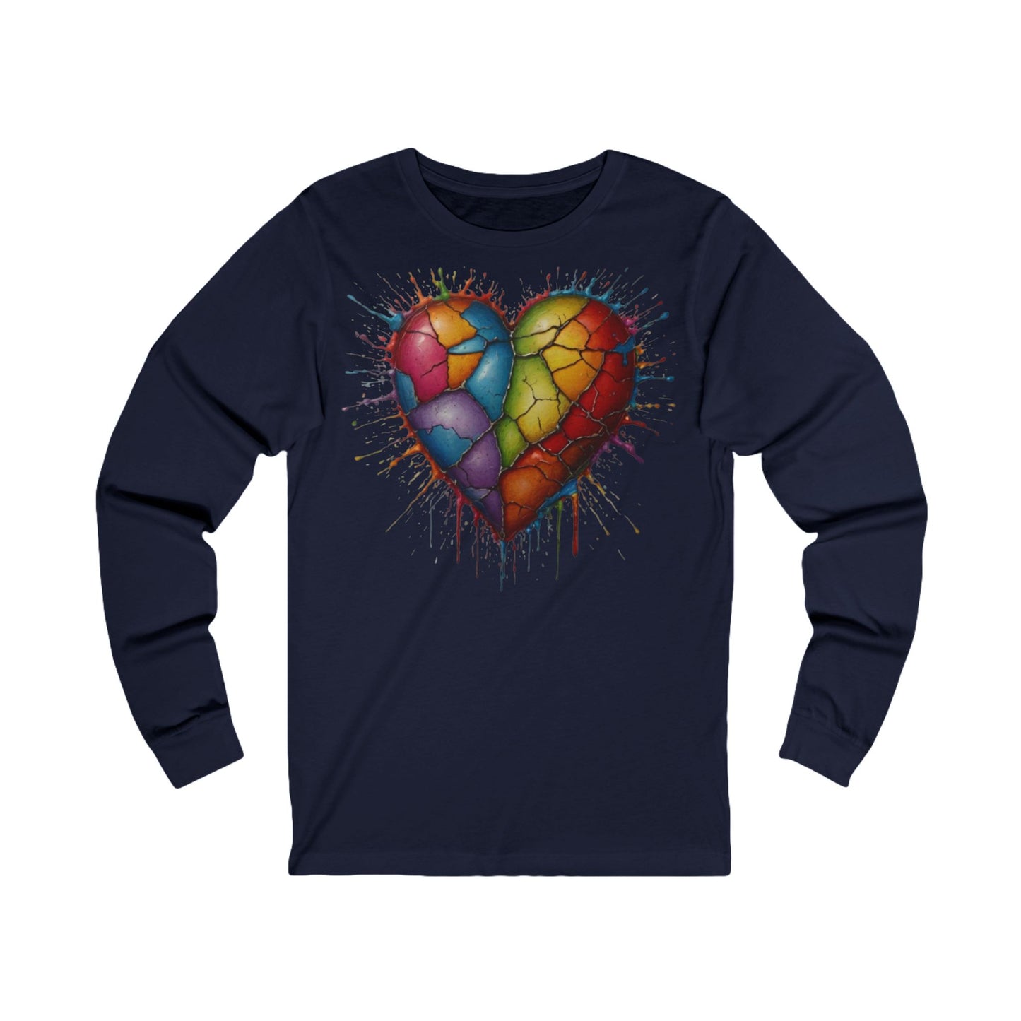 Colourful Messy Cracked Love Heart - Unisex Long Sleeve T-Shirt