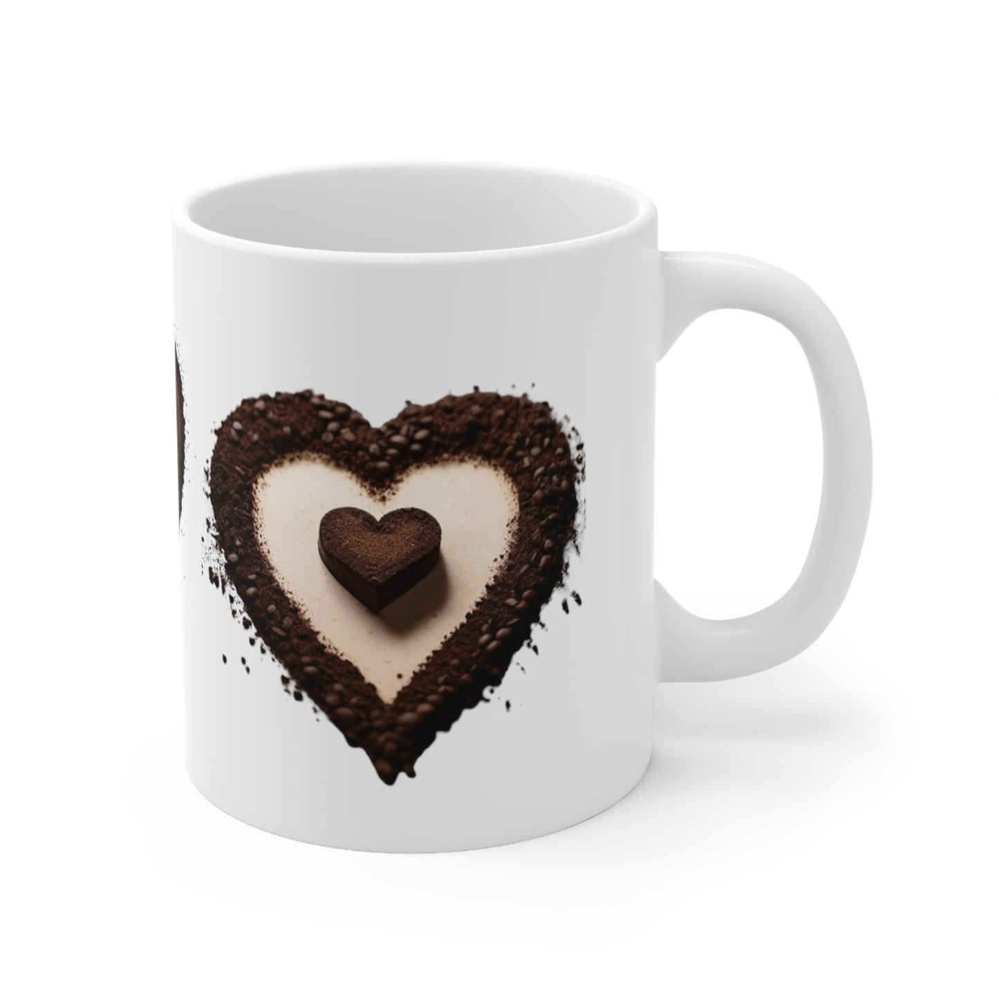 Grounded Coffee Beans Love Heart Mug - Ceramic Coffee Mug 11oz