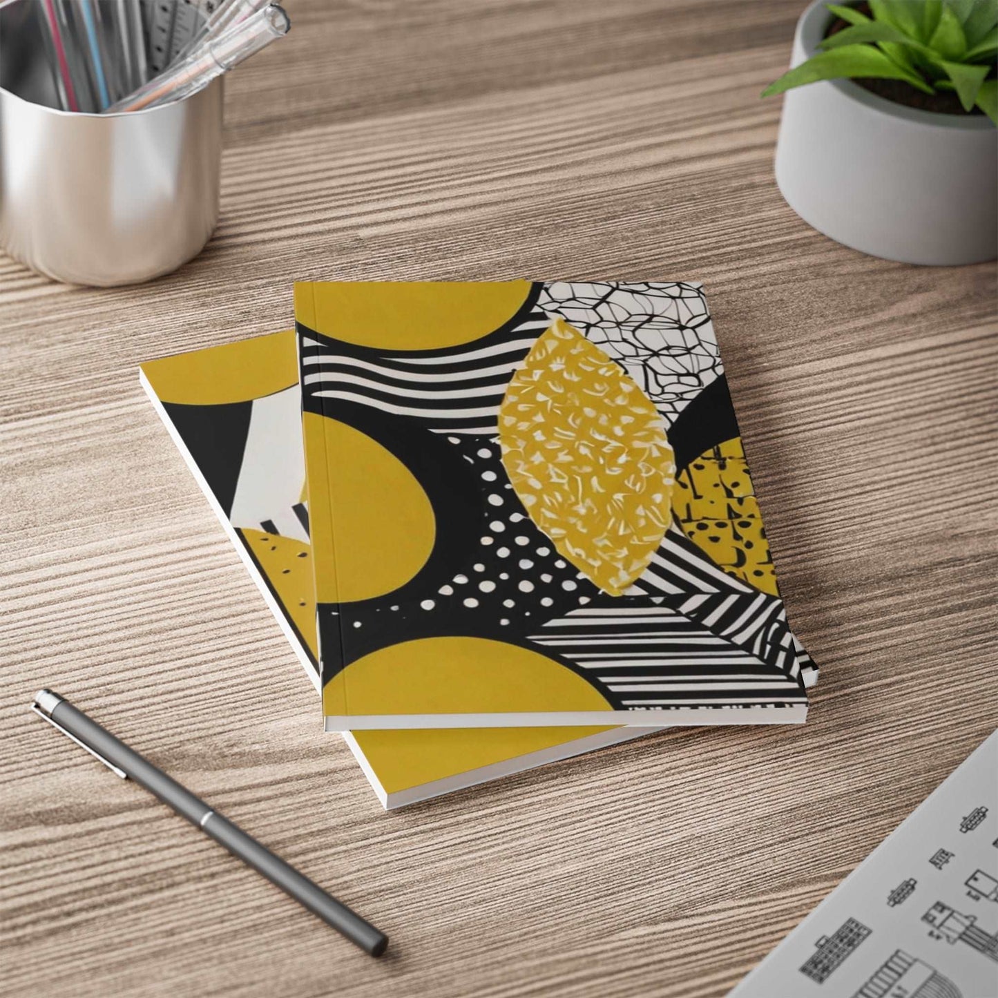 Black and Yellow Pattern Art - Softcover Notebook, A5