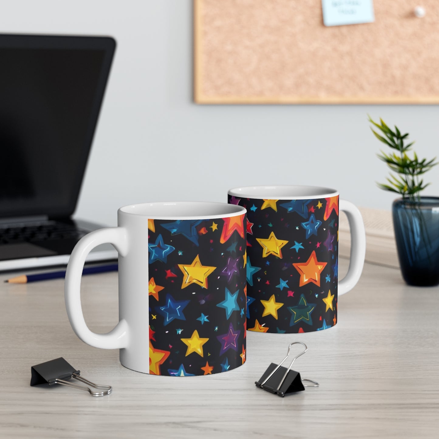 Colourful Stars At Might Night Mug - Ceramic Coffee Mug 11oz