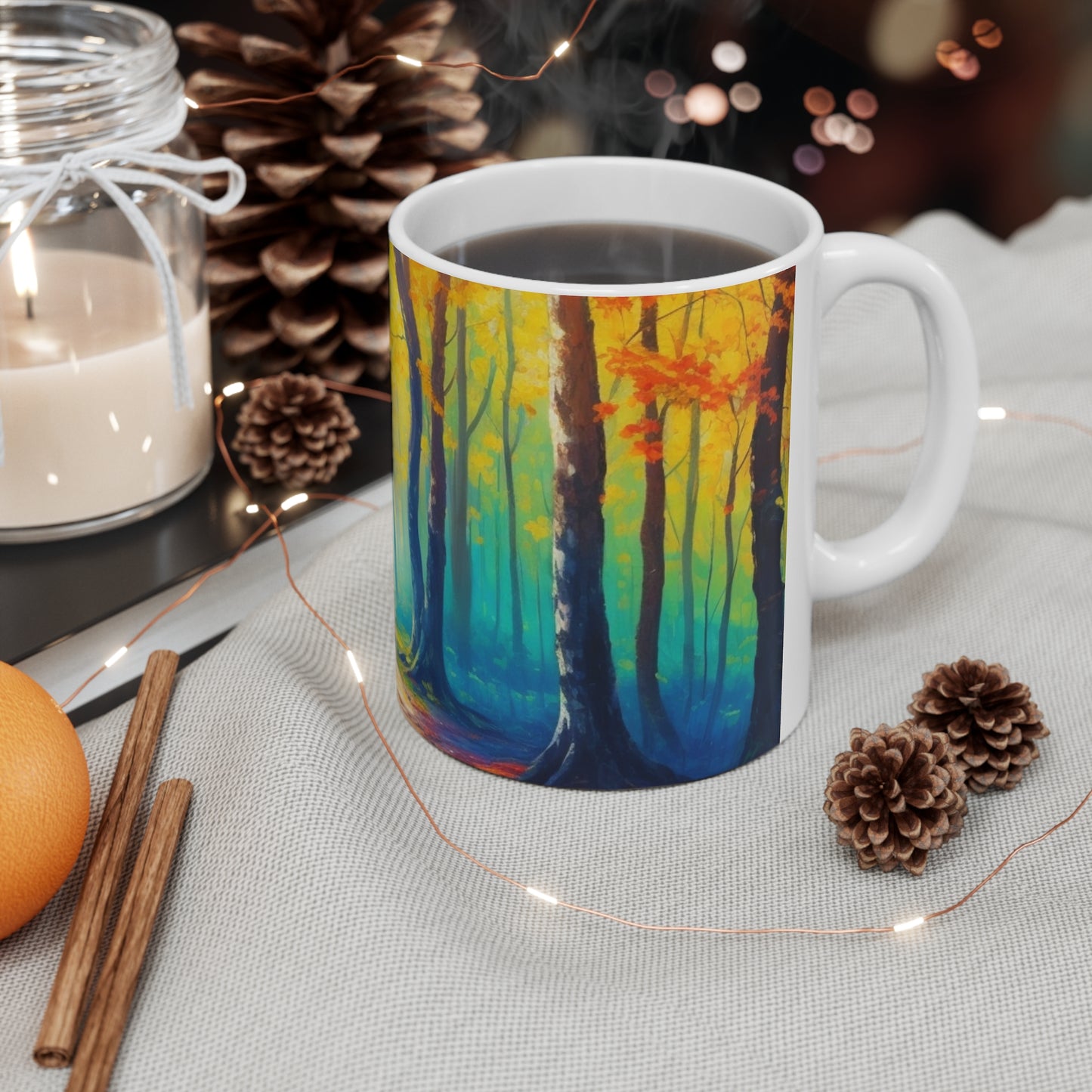 Colourful Forest Scenery Painting Mug -  Ceramic Coffee Mug 11oz
