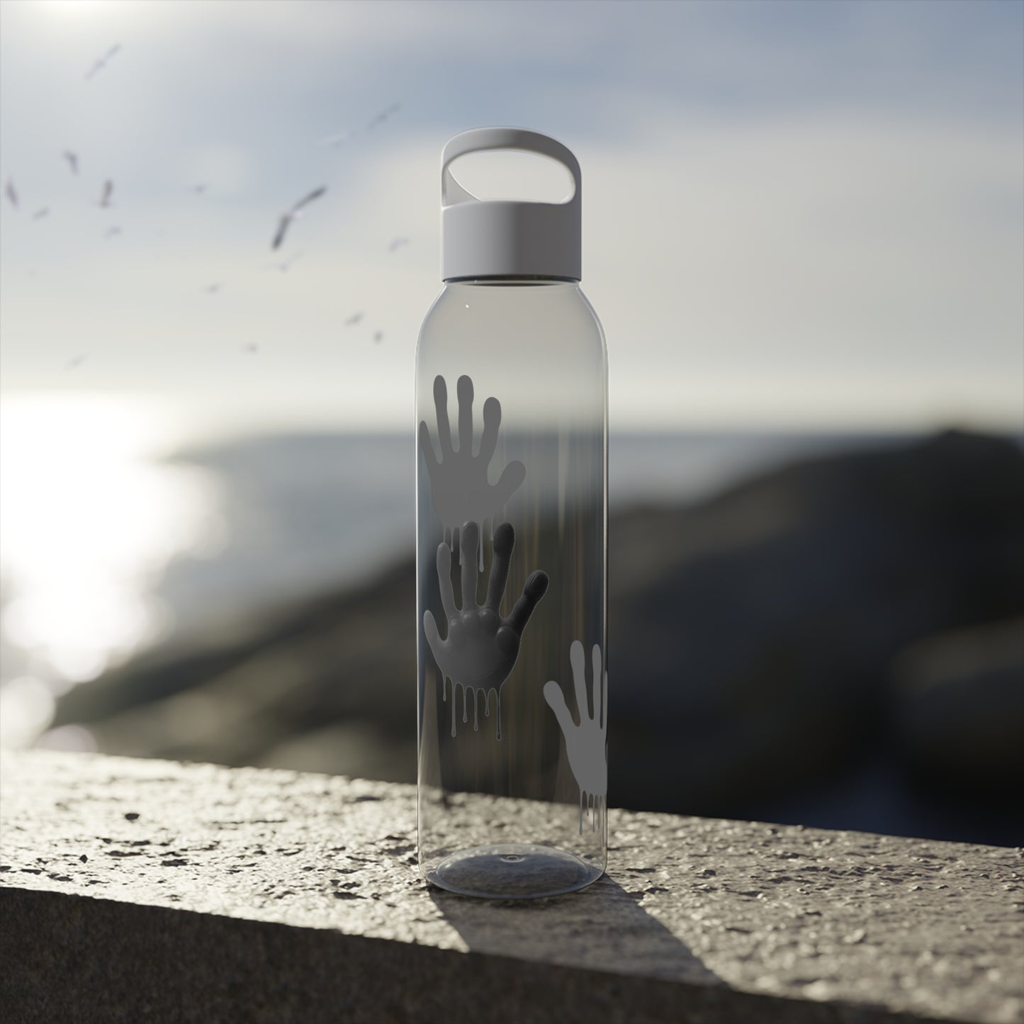 Black Hand Print Art - Sky Water Bottle