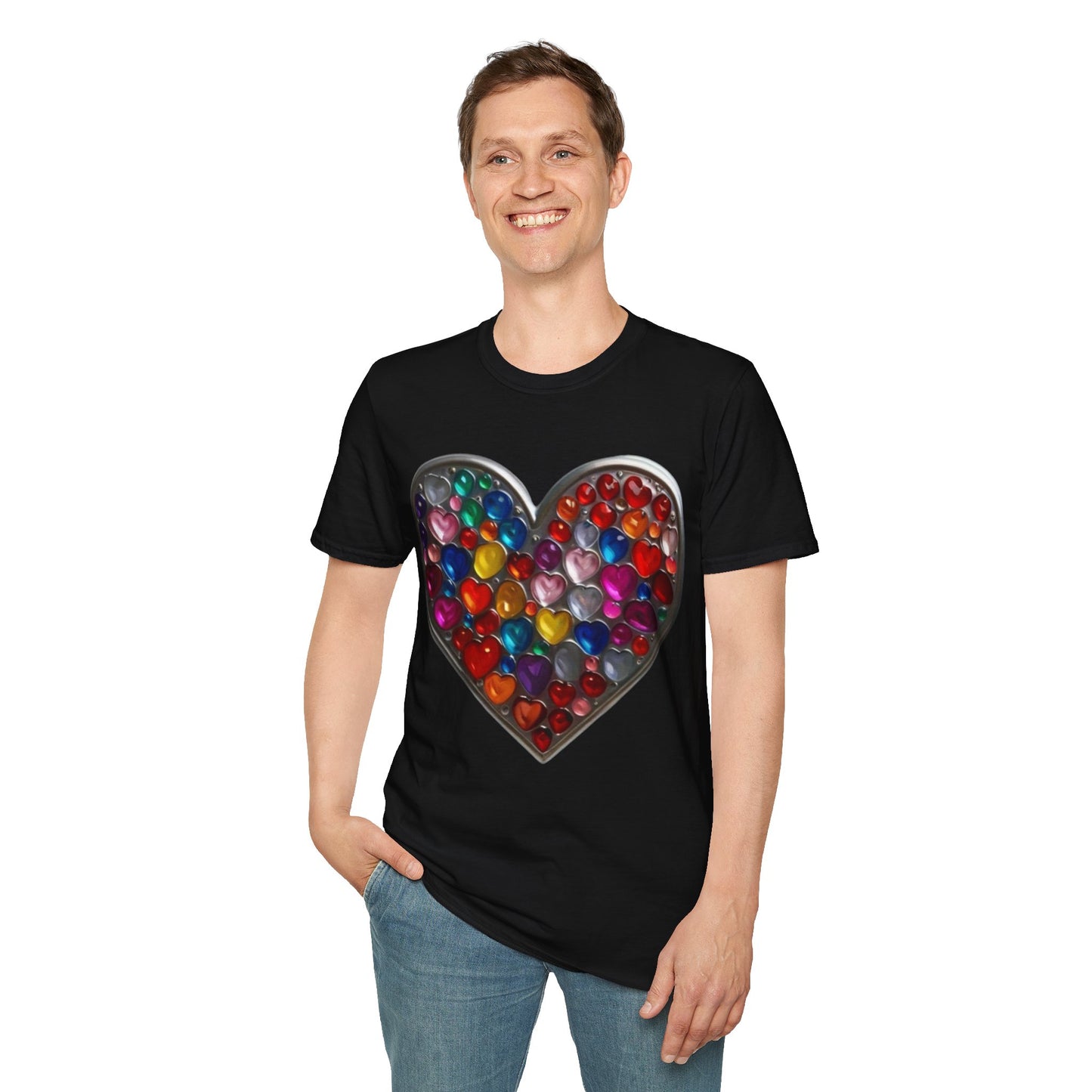 Multicoloured Silver Love Heart - Unisex T-Shirt