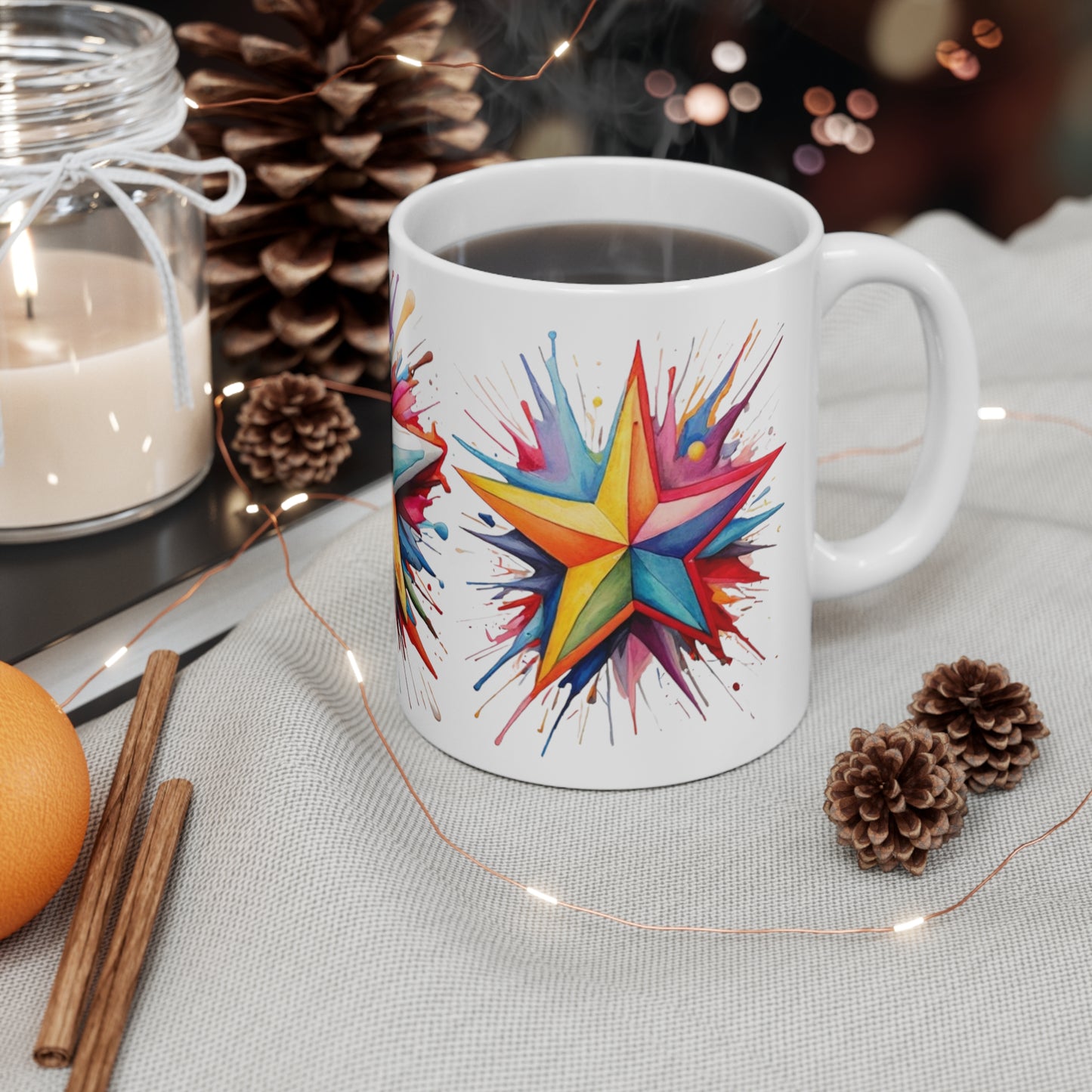 Colourful Stars Art Mug - Ceramic Coffee Mug 11oz