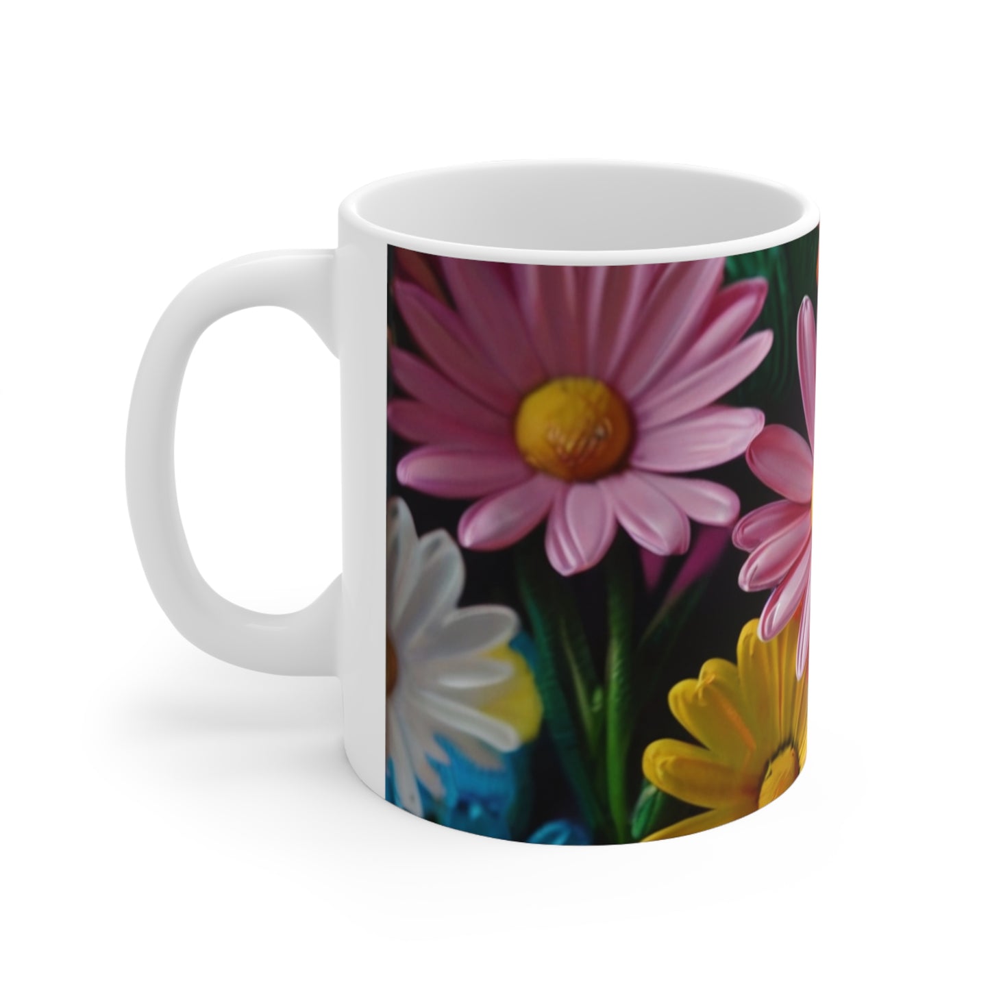 Multicoloured Realistic Style Daisy Flowers Mug - Ceramic Coffee Mug 11oz