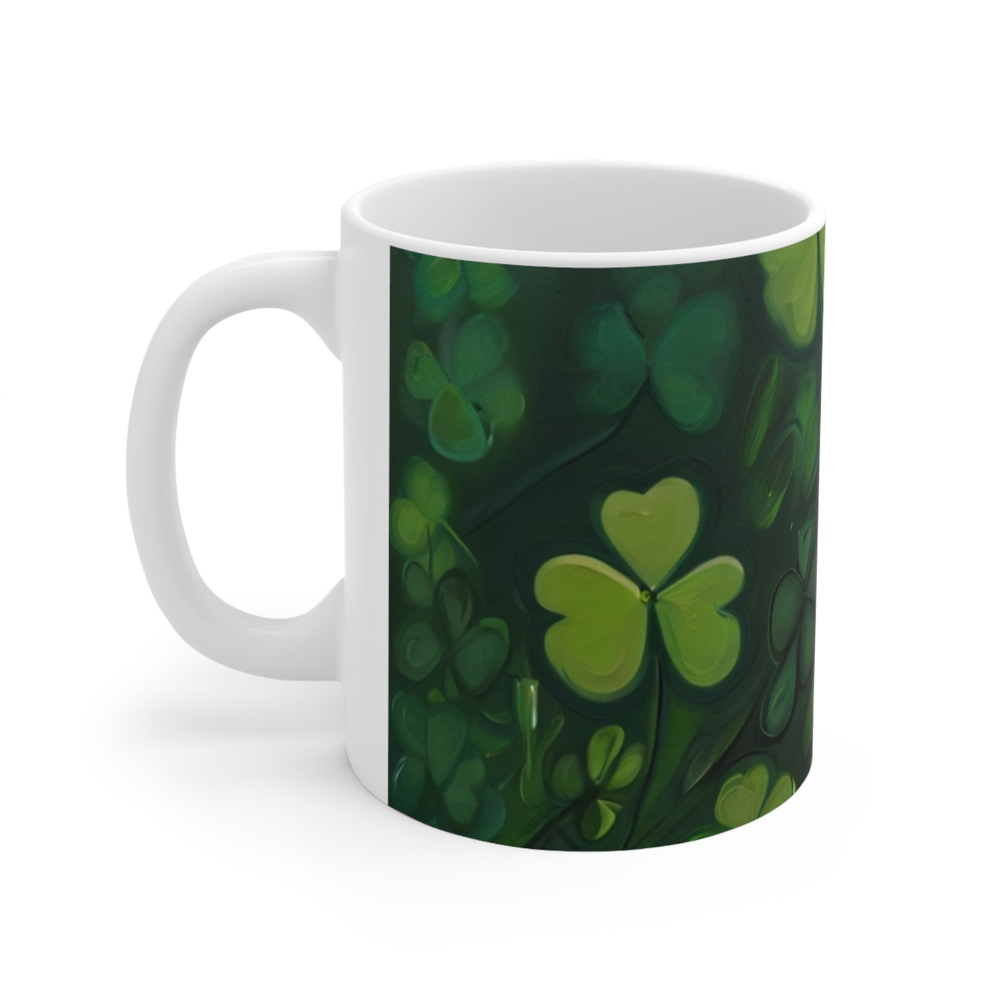 Green Clovers Paint Style Mug - Ceramic Coffee Mug 11oz