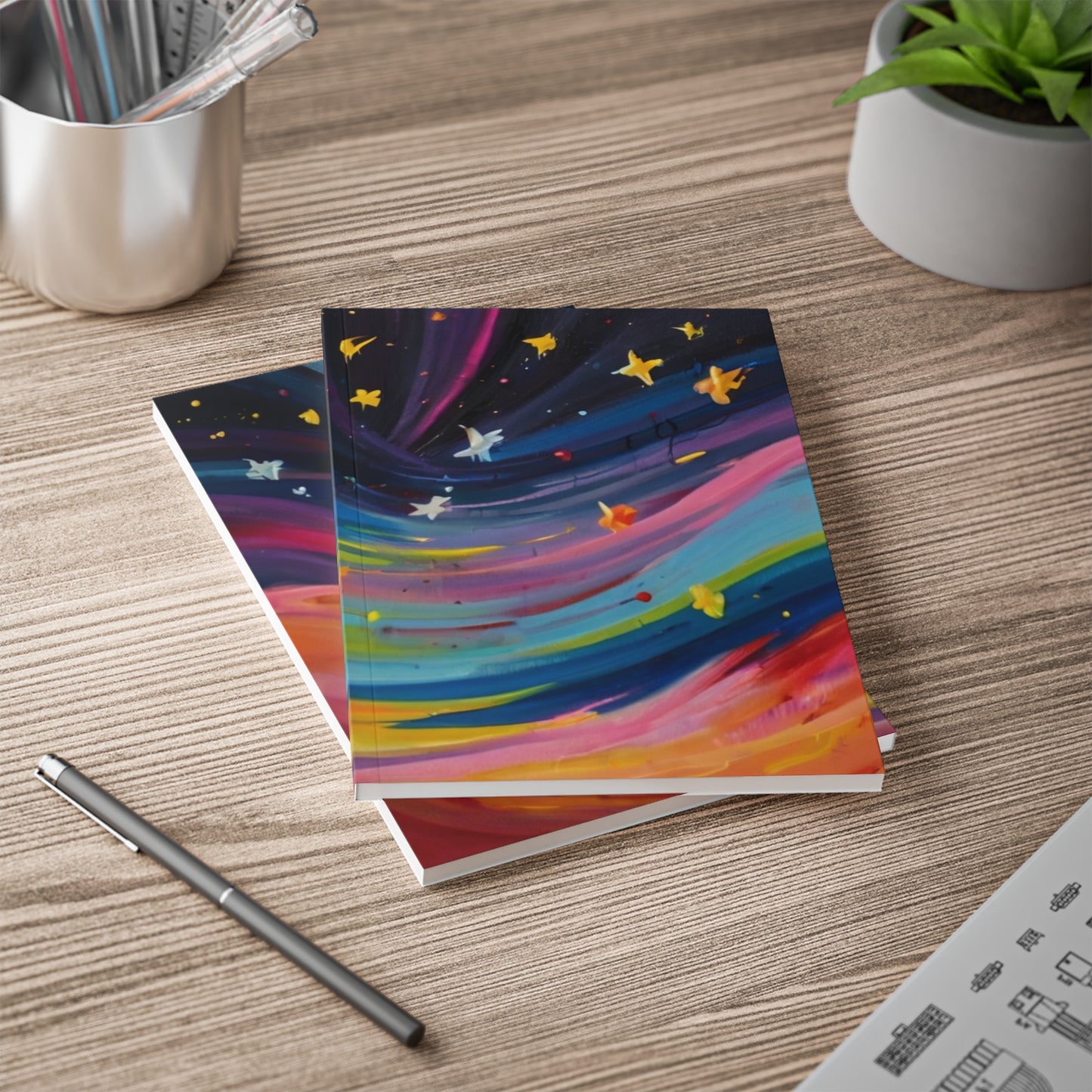 Colourful Shooting Stars - Softcover Notebook, A5