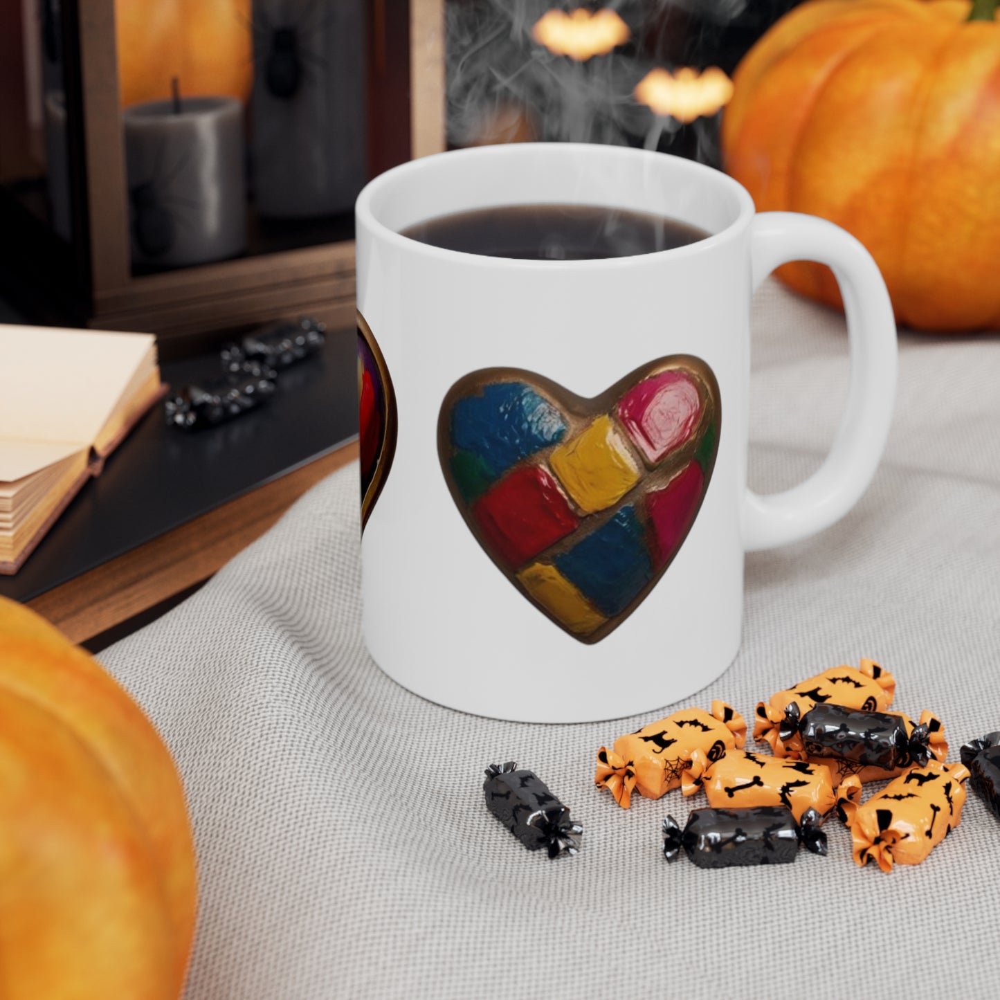 Colourful Bronze Love Hearts Mug - Ceramic Coffee Mug 11oz