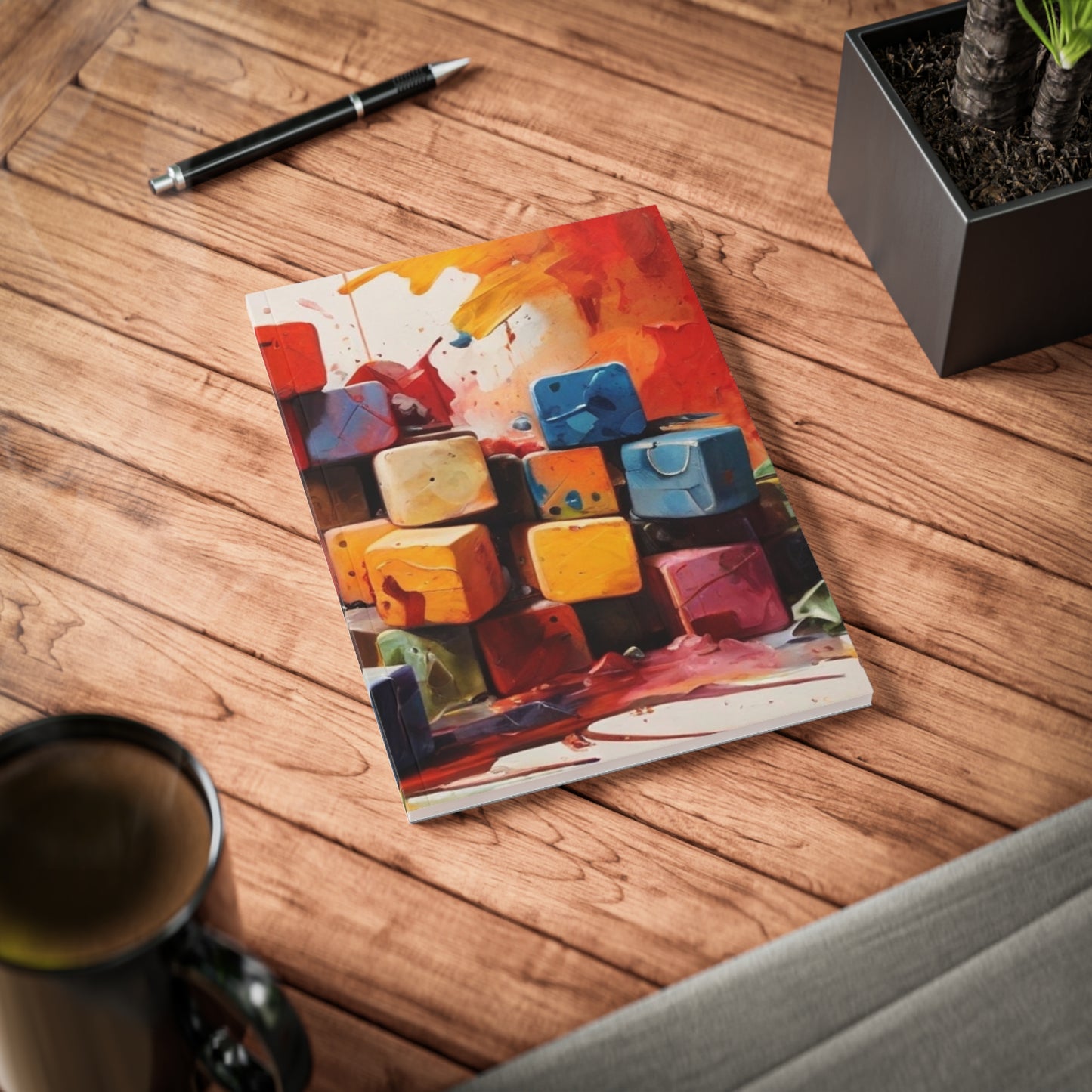 Colourful Messy Cubes Art - Softcover Notebook, A5