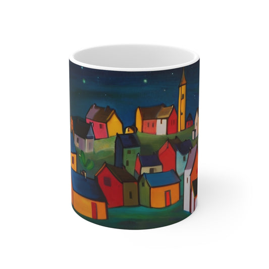 Small Town At Night Mug - Ceramic Coffee Mug 11oz