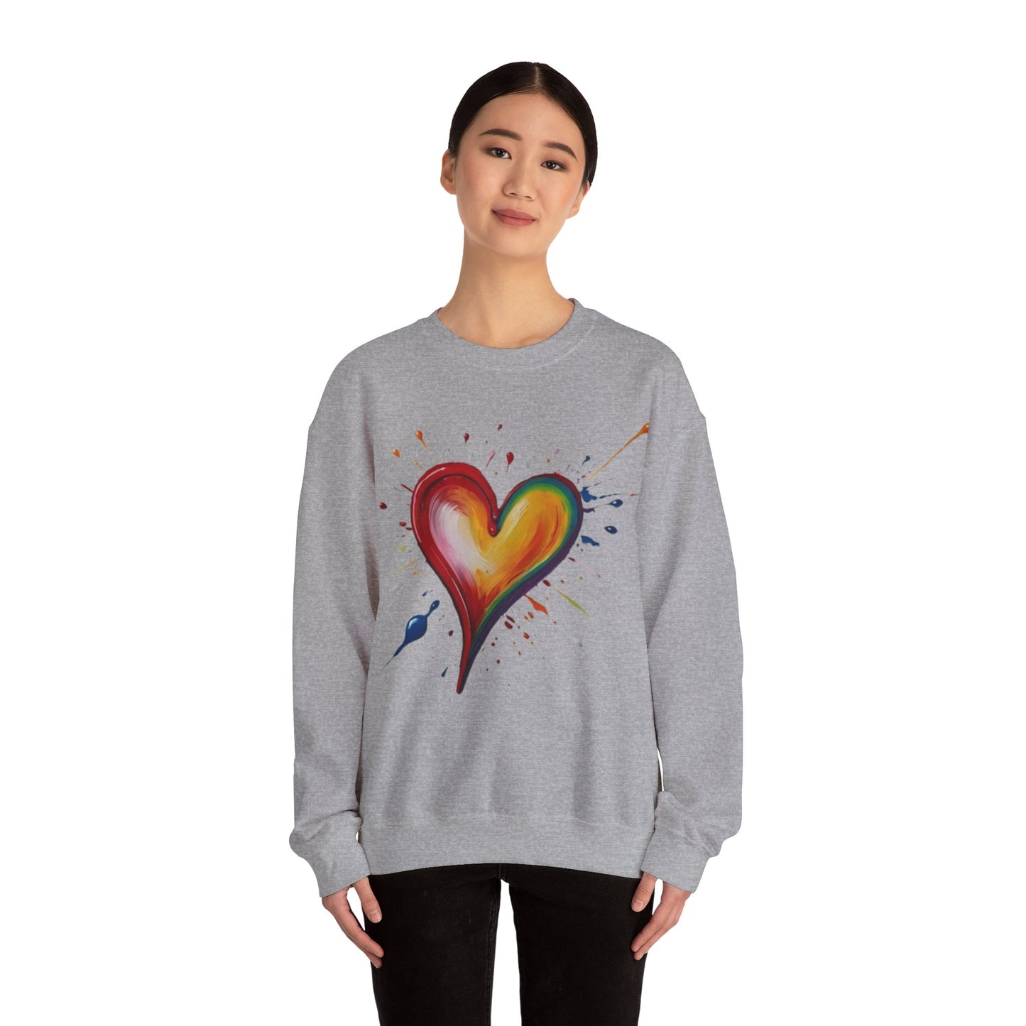 Messy Painted Colourful Slanted Love Heart - Unisex Crewneck Sweatshirt