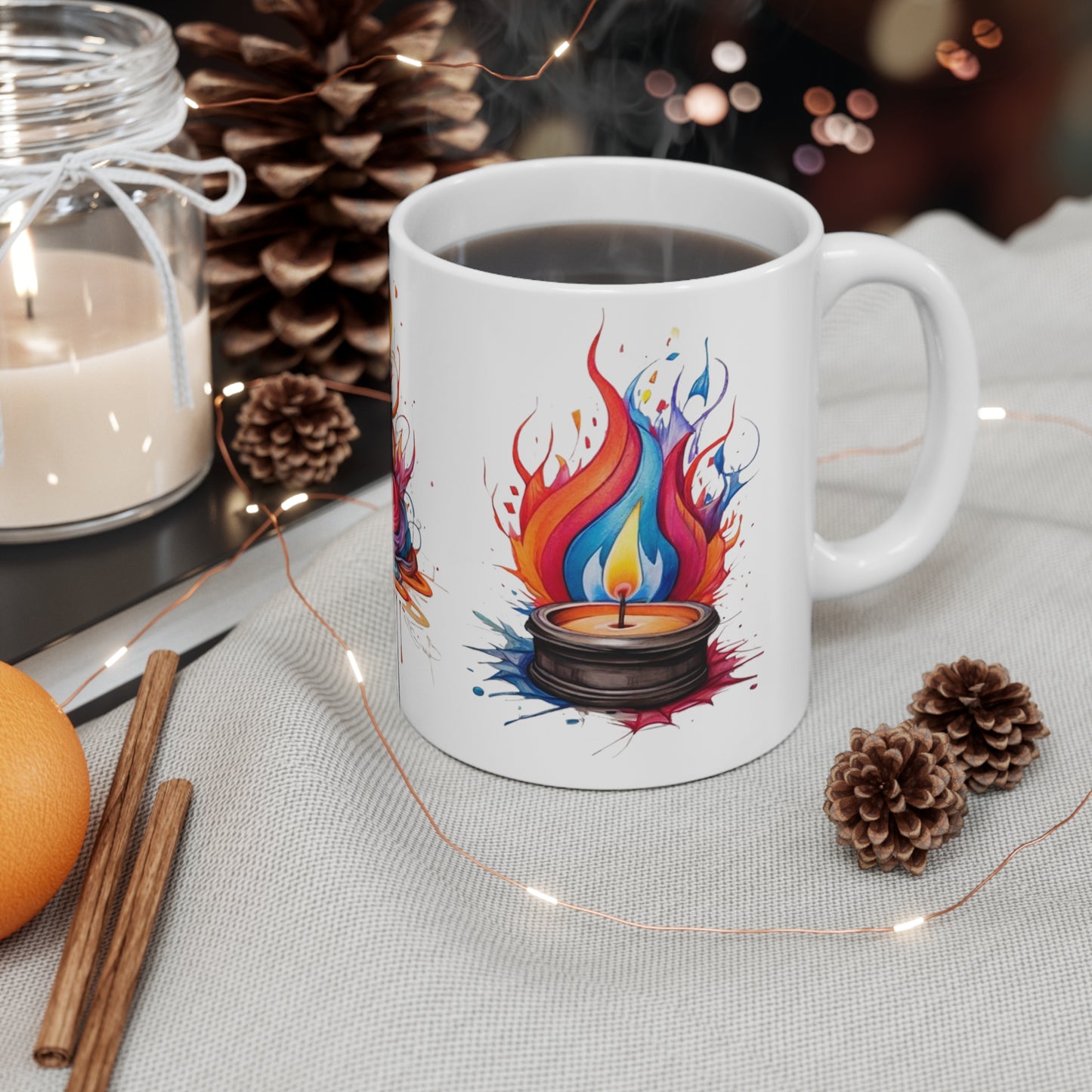 Colourful Flames Mug - Ceramic Coffee Mug 11oz