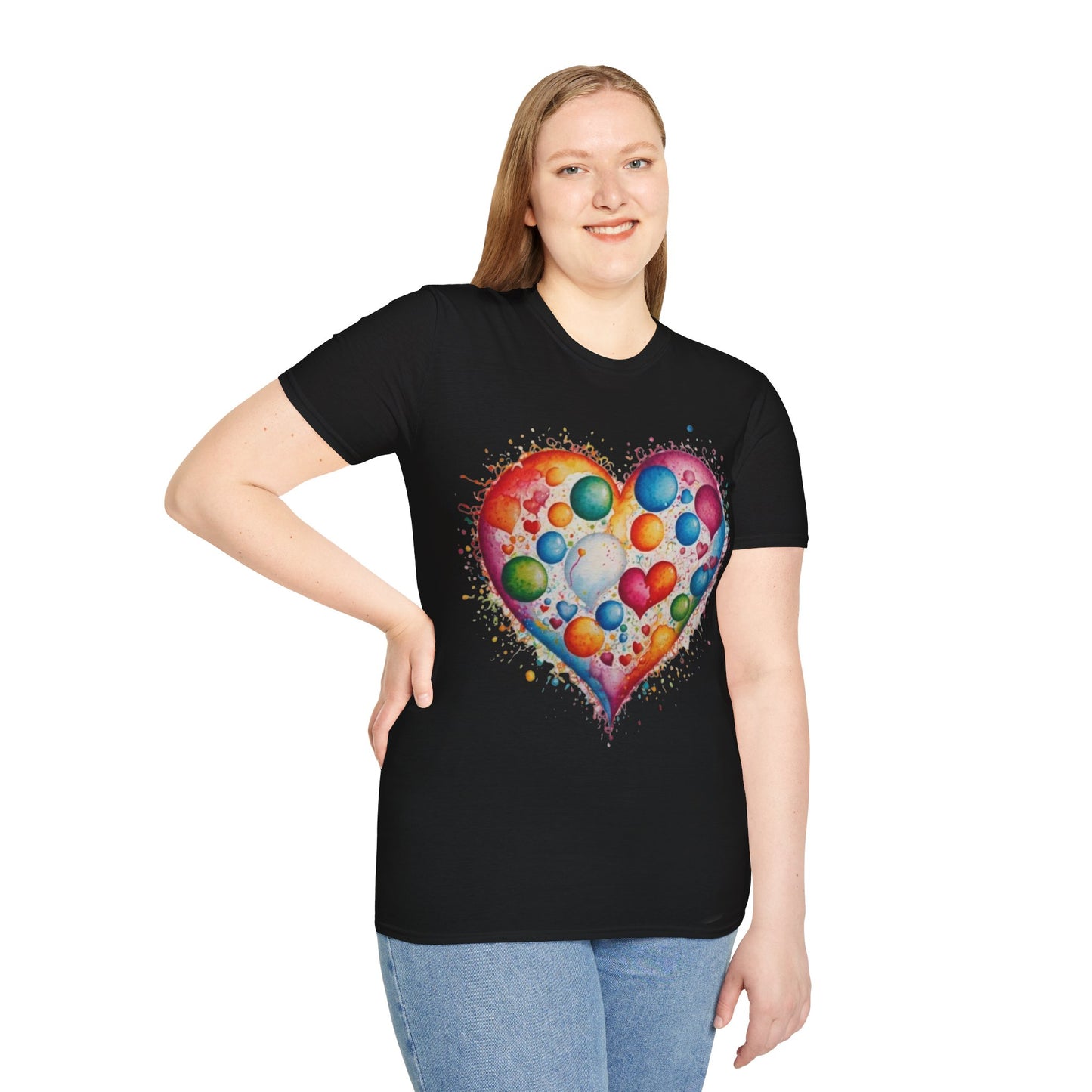 Colourful Messy Bubbles Love Heart - Unisex T-Shirt