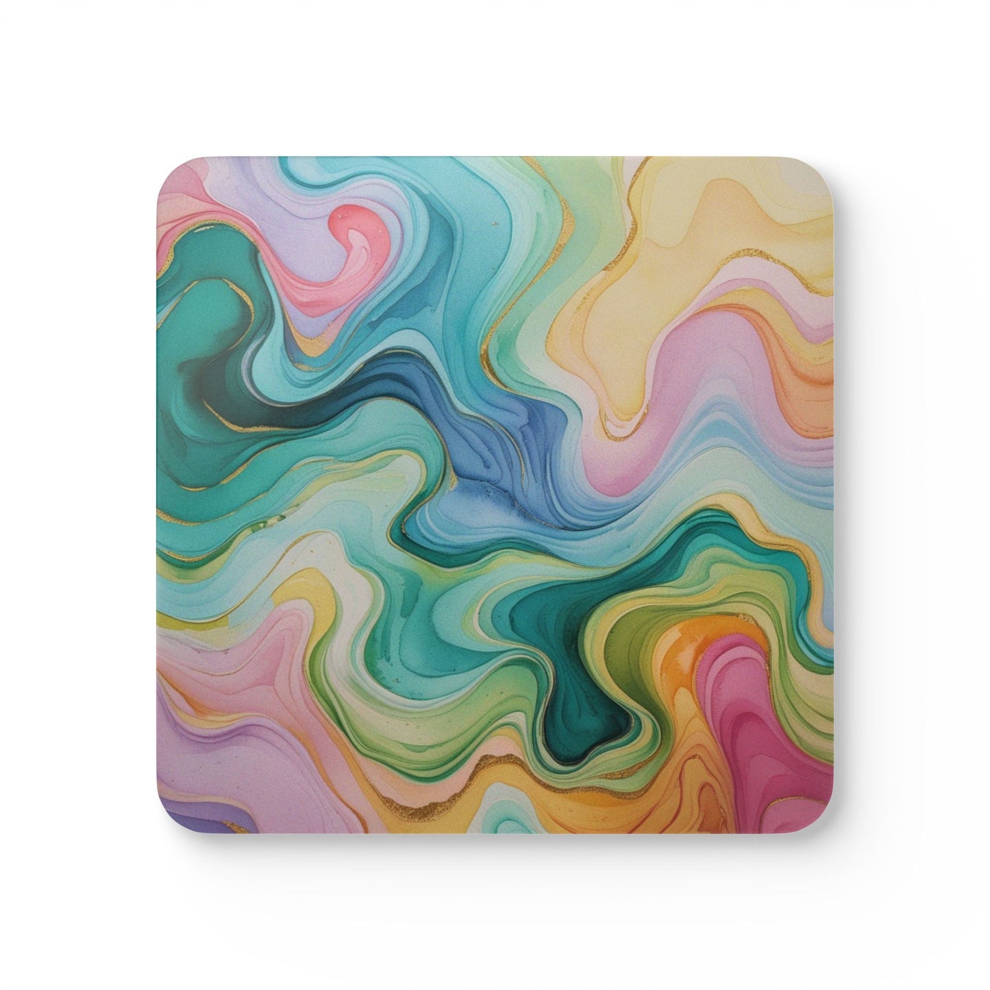 Light-Coloured Watercolour Wavey Patterns - Corkwood Coaster Set