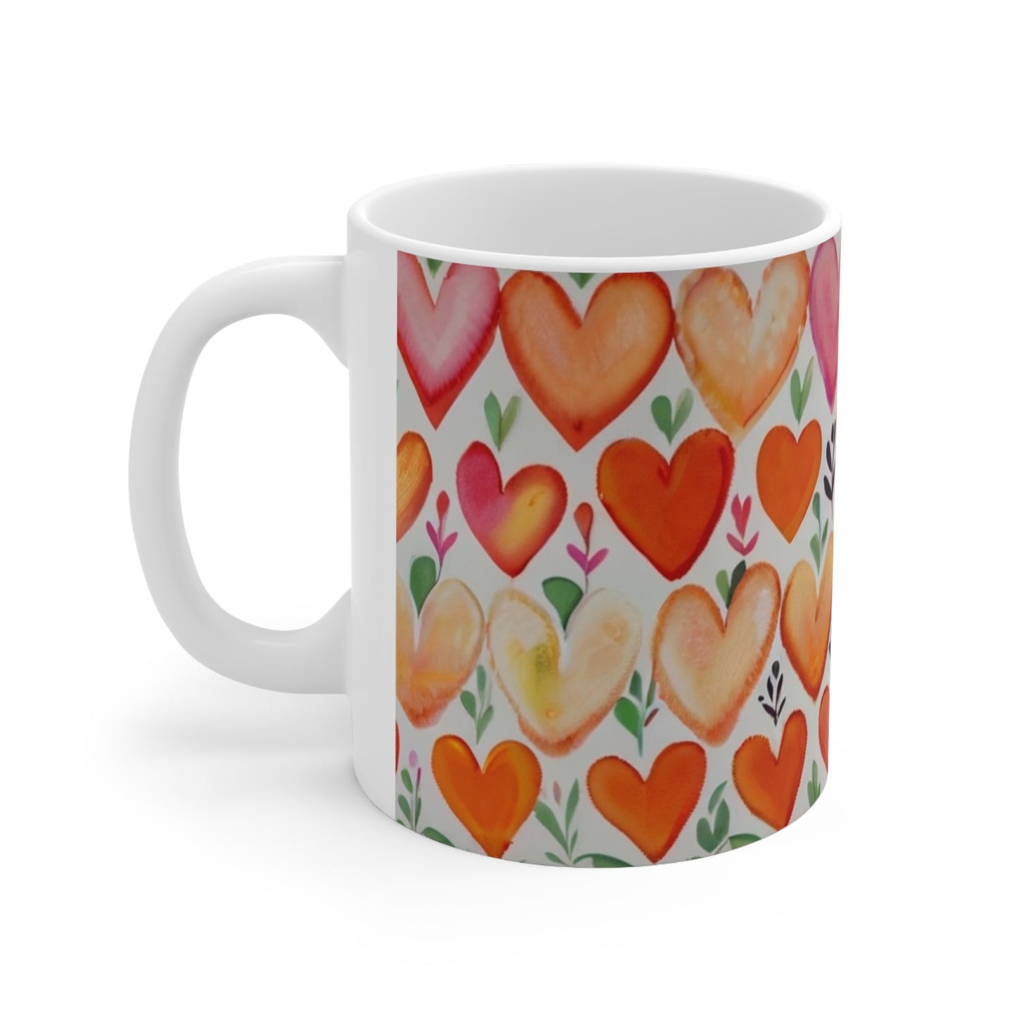 Orange Love Hearts Mug - Ceramic Coffee Mug 11oz