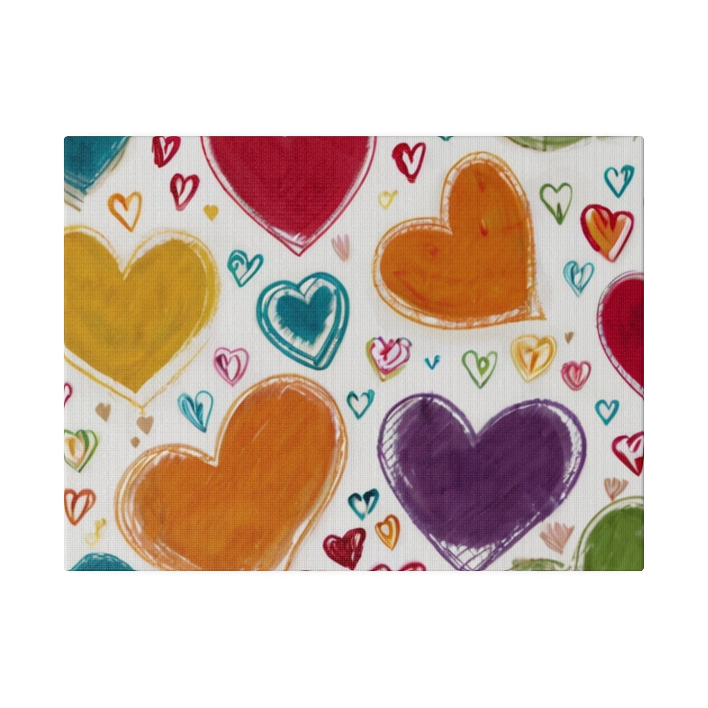 Sketch Colourful Love Hearts - Matte Canvas, Stretched, 0.75"
