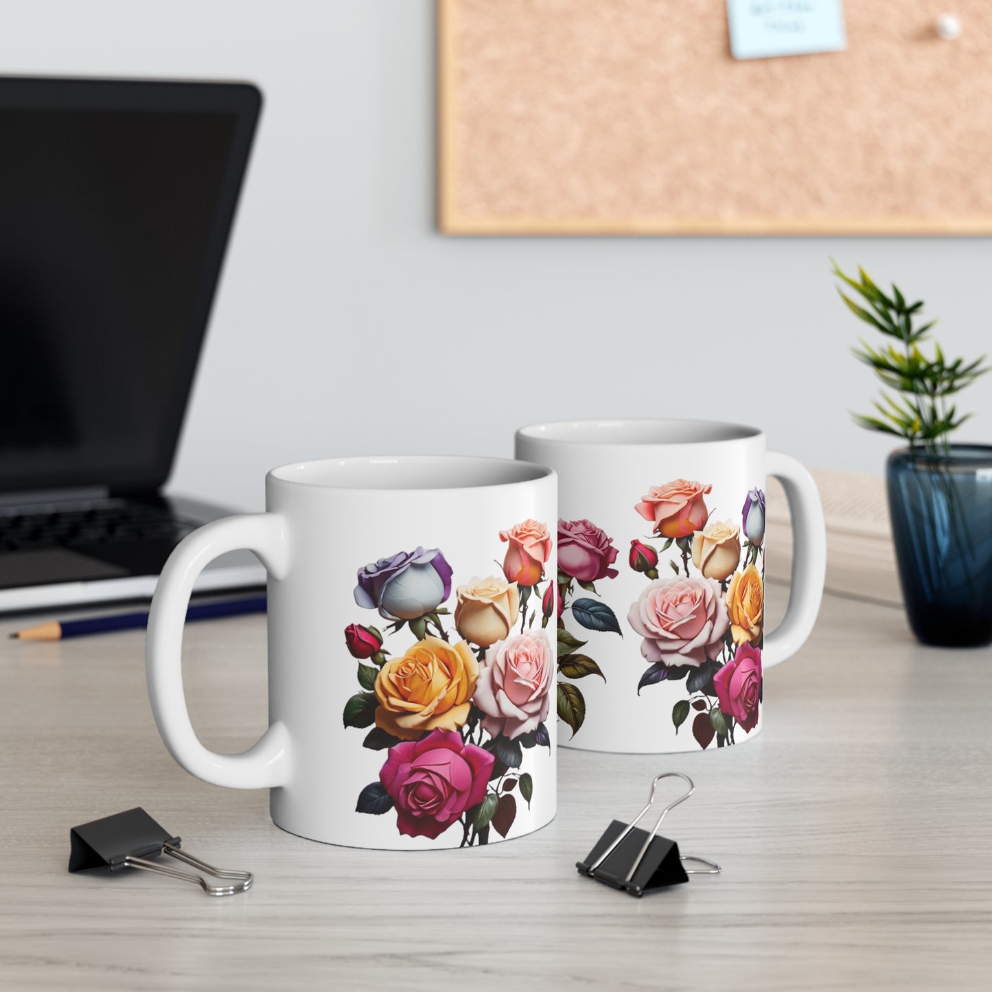 Cluster Of Multicoloured Roses Art Mug - Ceramic Coffee Mug 11oz
